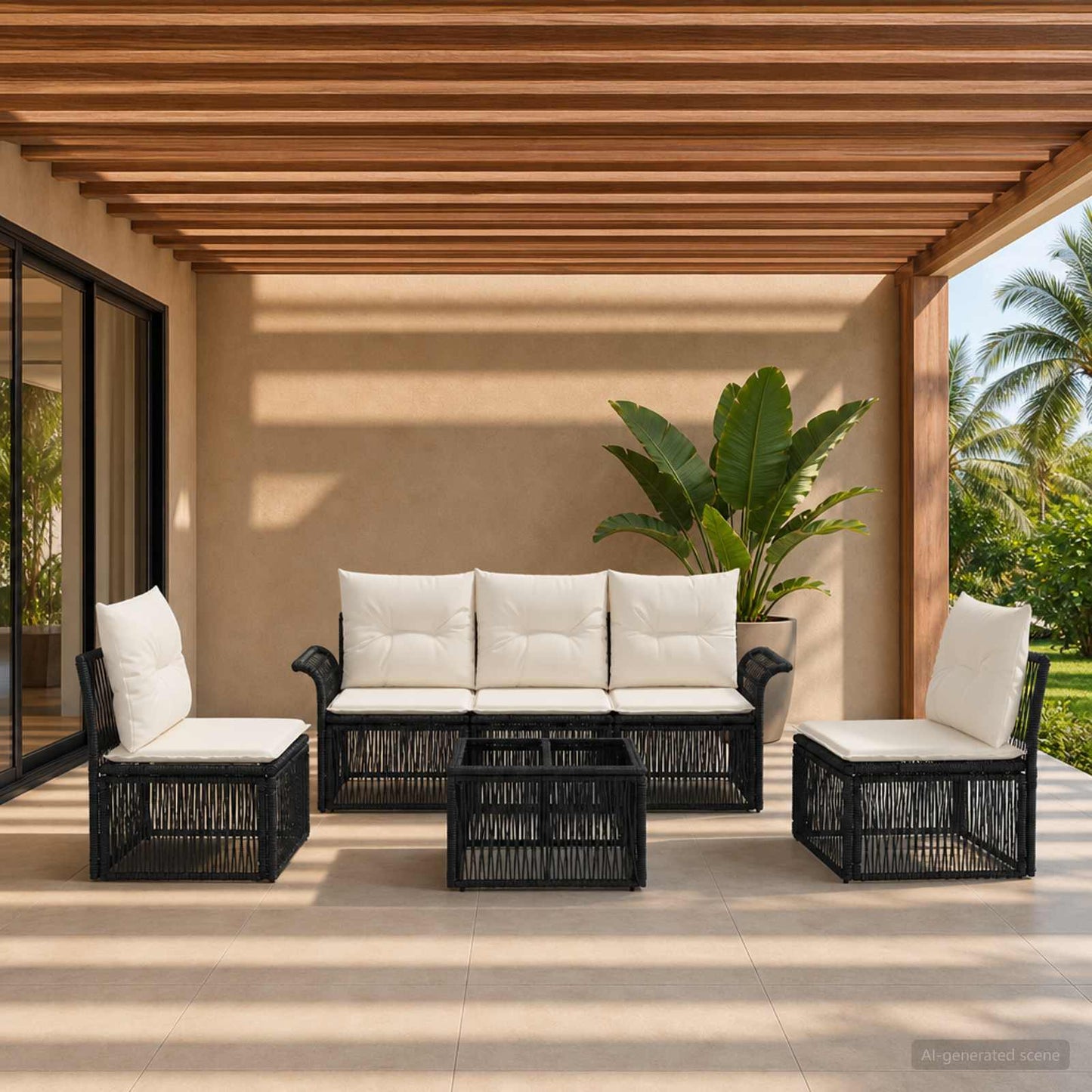 Tuinbankenset 6 pcs Zwart poly rattan is nu te koop bij PeponiXL, paradijselijk wonen!