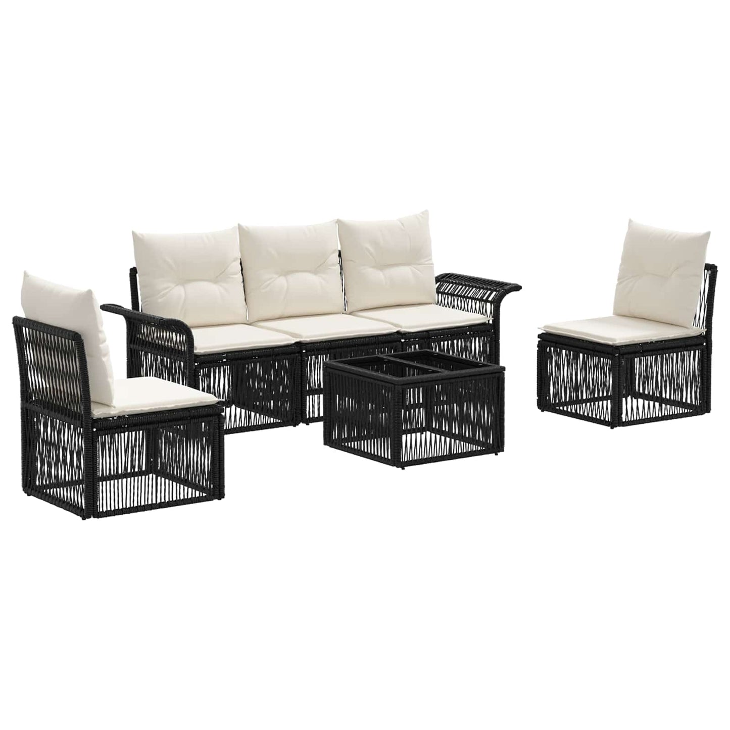 Tuinbankenset 6 pcs Zwart poly rattan is nu te koop bij PeponiXL, paradijselijk wonen!