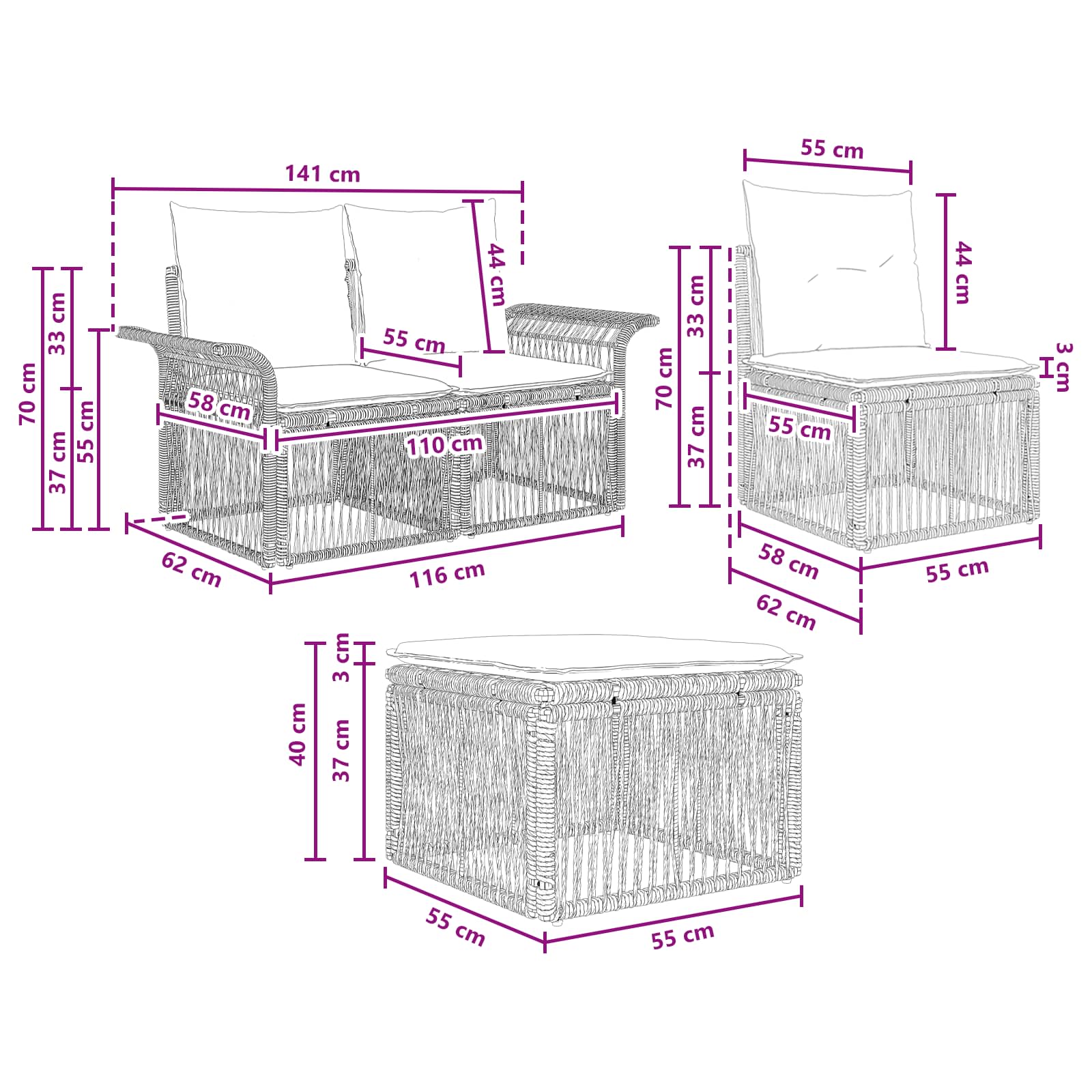 Tuinbankenset 6 pcs Grijs poly rattan is nu te koop bij PeponiXL, paradijselijk wonen!