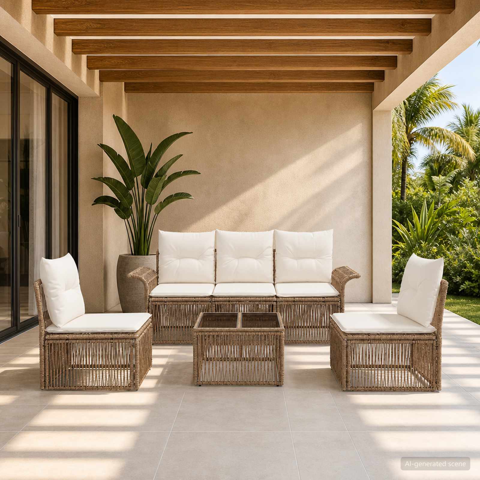 Tuinbankenset 6 pcs Beige poly rattan is nu te koop bij PeponiXL, paradijselijk wonen!