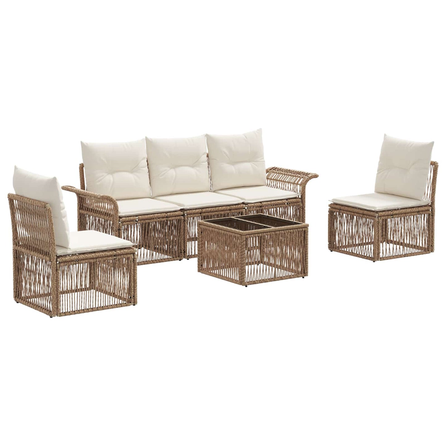 Tuinbankenset 6 pcs Beige poly rattan is nu te koop bij PeponiXL, paradijselijk wonen!