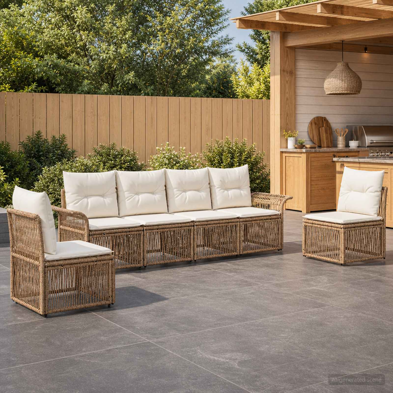Tuinbankenset 6 pcs Beige poly rattan is nu te koop bij PeponiXL, paradijselijk wonen!