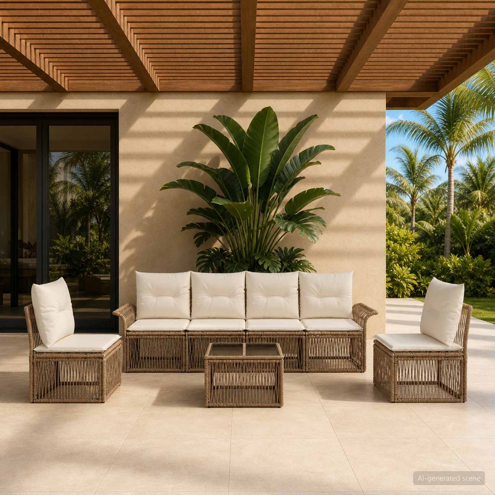 Tuinbankenset 7 pcs Beige poly rattan is nu te koop bij PeponiXL, paradijselijk wonen!