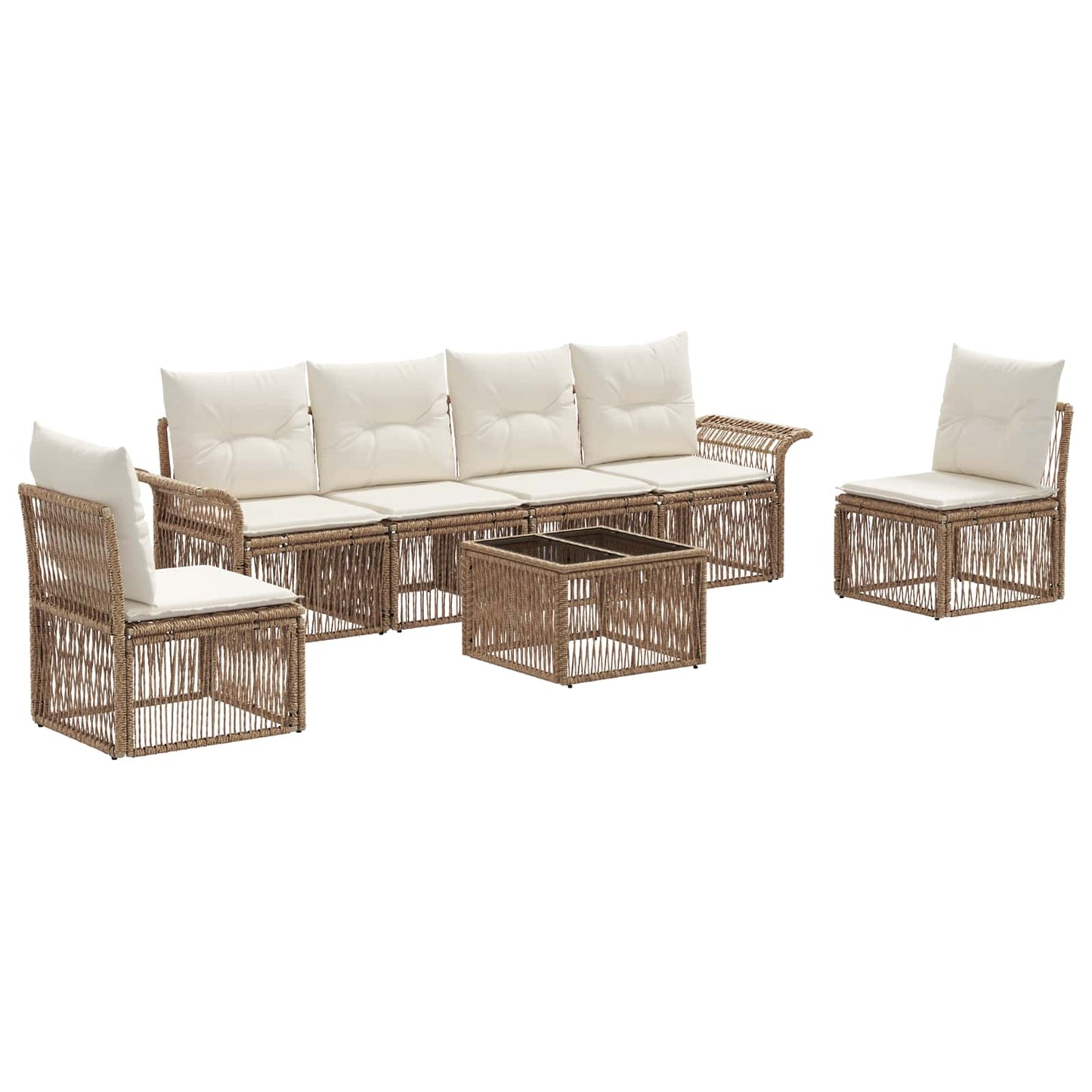 Tuinbankenset 7 pcs Beige poly rattan is nu te koop bij PeponiXL, paradijselijk wonen!