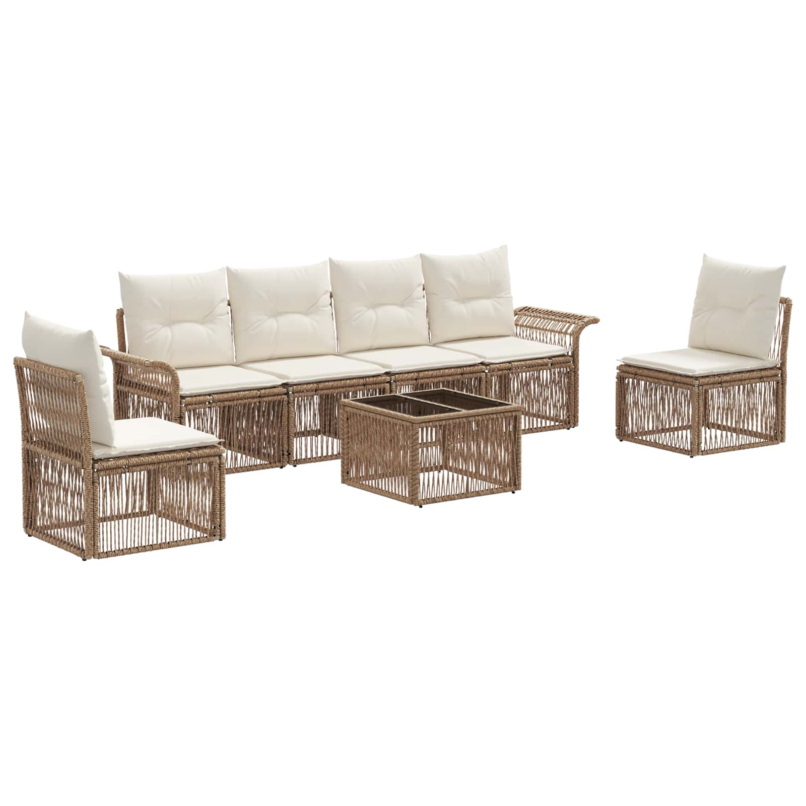 Tuinbankenset 7 pcs Beige poly rattan is nu te koop bij PeponiXL, paradijselijk wonen!