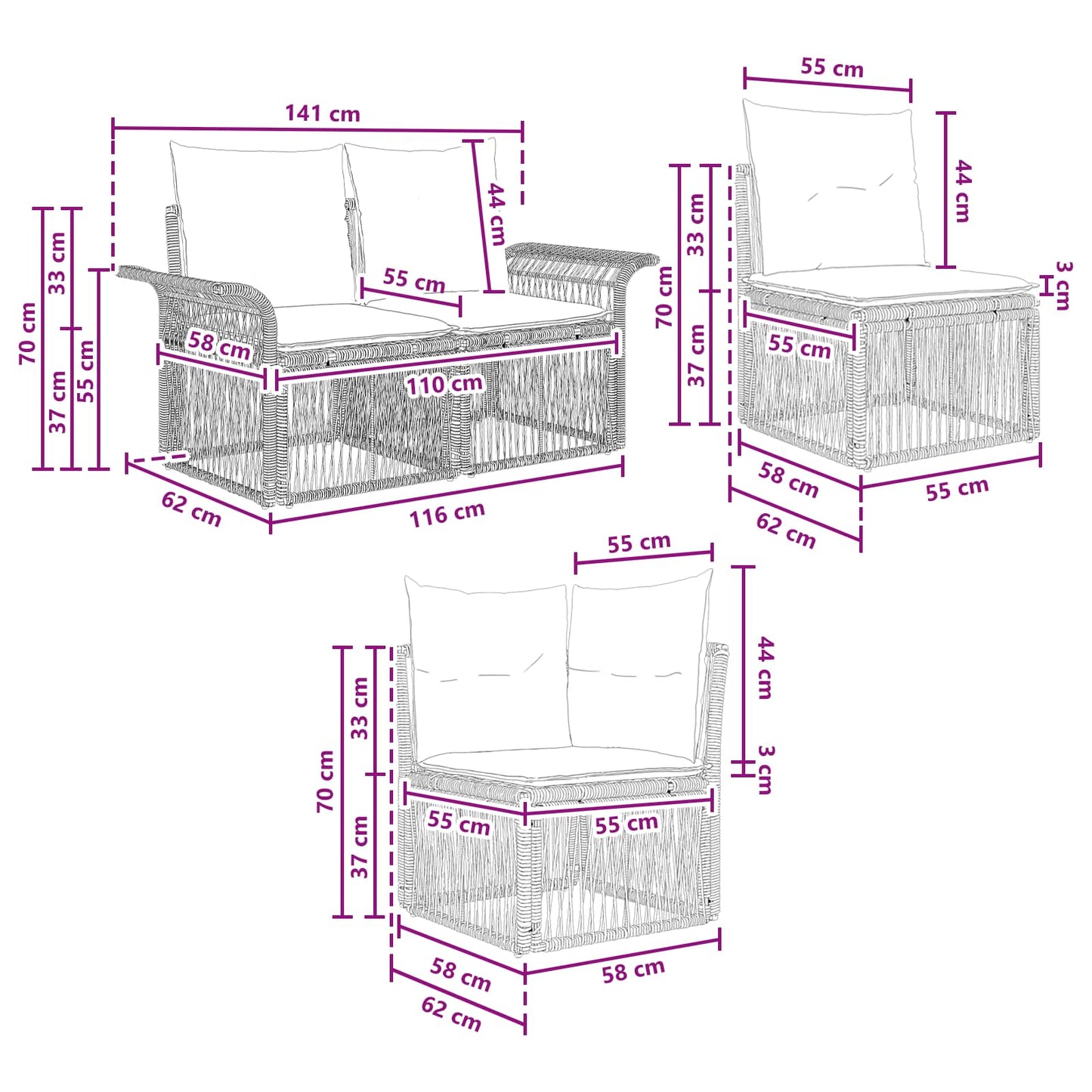 Tuinbankenset 7 pcs Grijs poly rattan