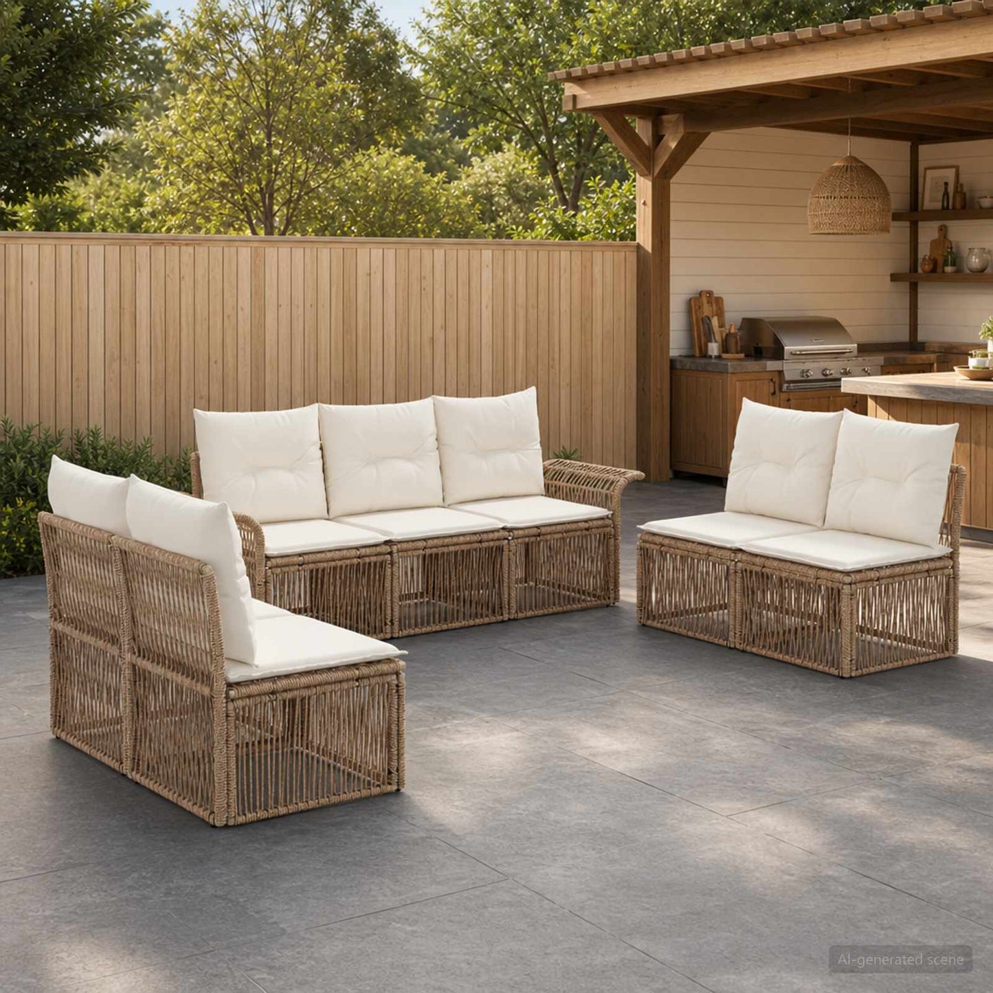 Tuinbankenset 7 pcs Beige poly rattan is nu te koop bij PeponiXL, paradijselijk wonen!
