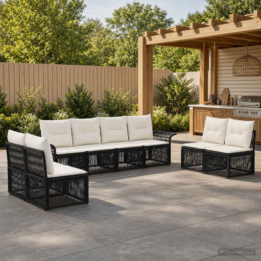Tuinbankenset 8 pcs Zwart poly rattan is nu te koop bij PeponiXL, paradijselijk wonen!