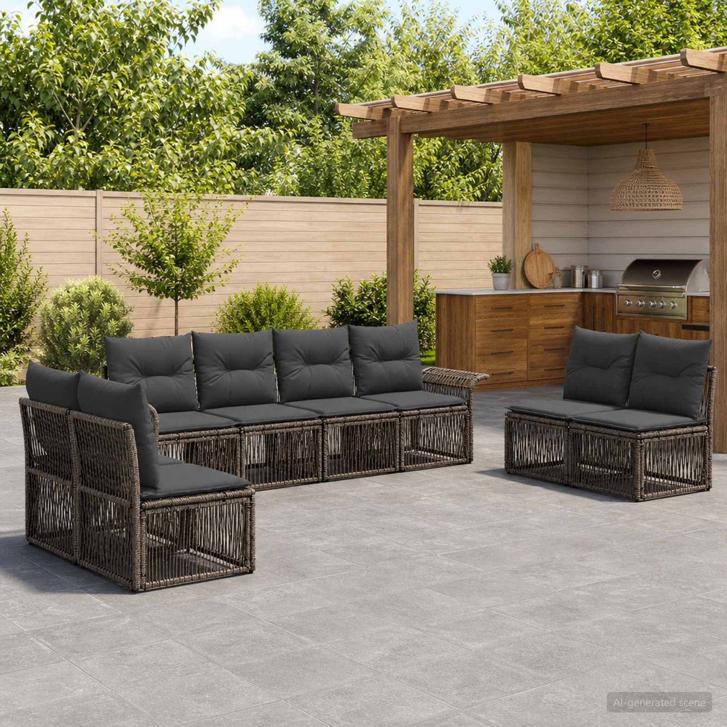Tuinbankenset 8 pcs Grijs poly rattan is nu te koop bij PeponiXL, paradijselijk wonen!