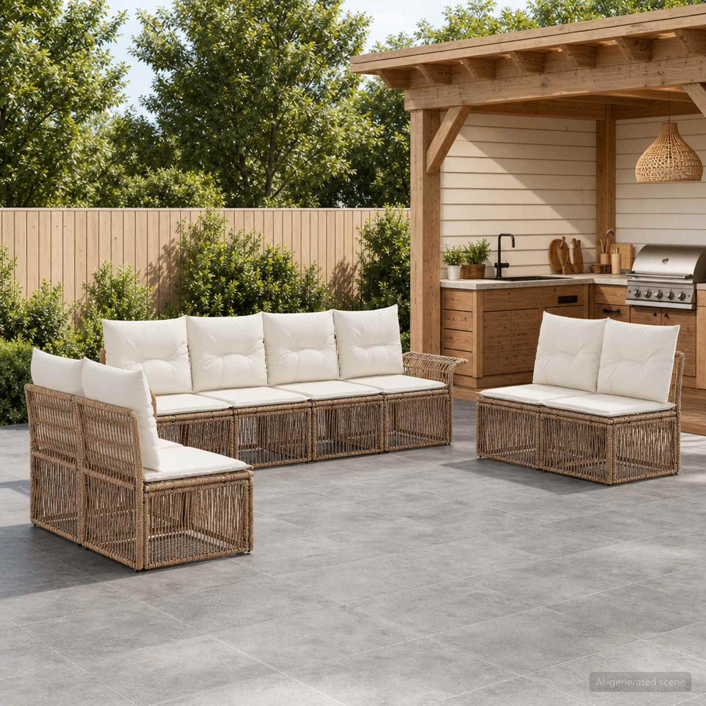 Tuinbankenset 8 pcs Beige poly rattan is nu te koop bij PeponiXL, paradijselijk wonen!