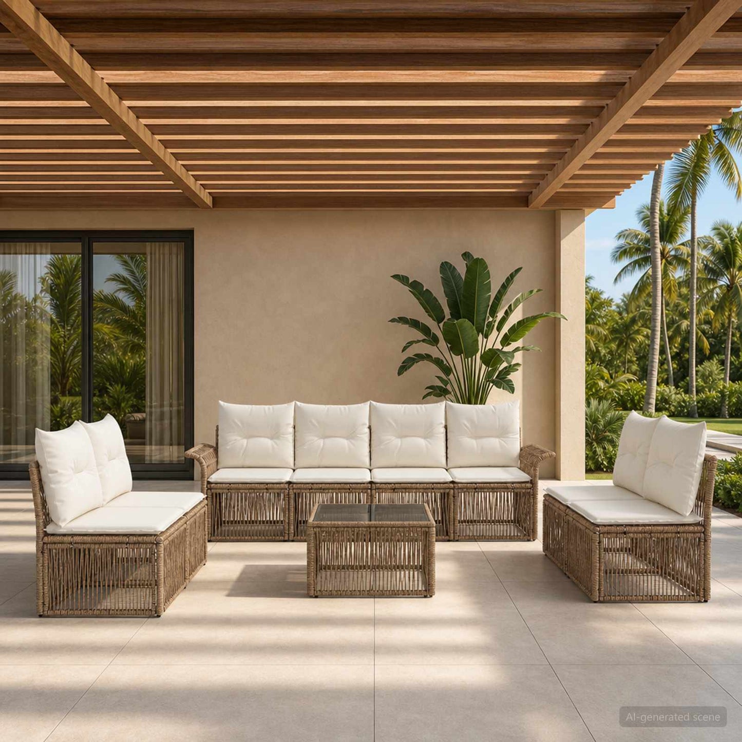 Tuinbankenset 9 pcs Beige poly rattan is nu te koop bij PeponiXL, paradijselijk wonen!