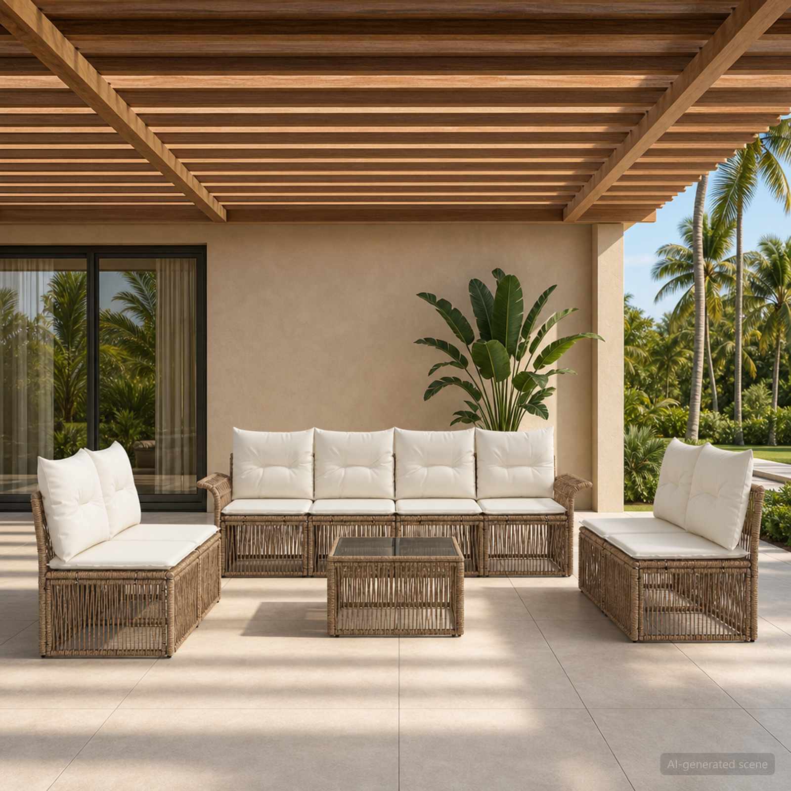 Tuinbankenset 9 pcs Beige poly rattan is nu te koop bij PeponiXL, paradijselijk wonen!