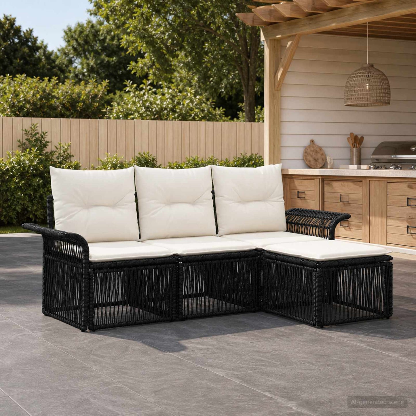 Tuinbankenset 4 pcs Zwart poly rattan is nu te koop bij PeponiXL, paradijselijk wonen!
