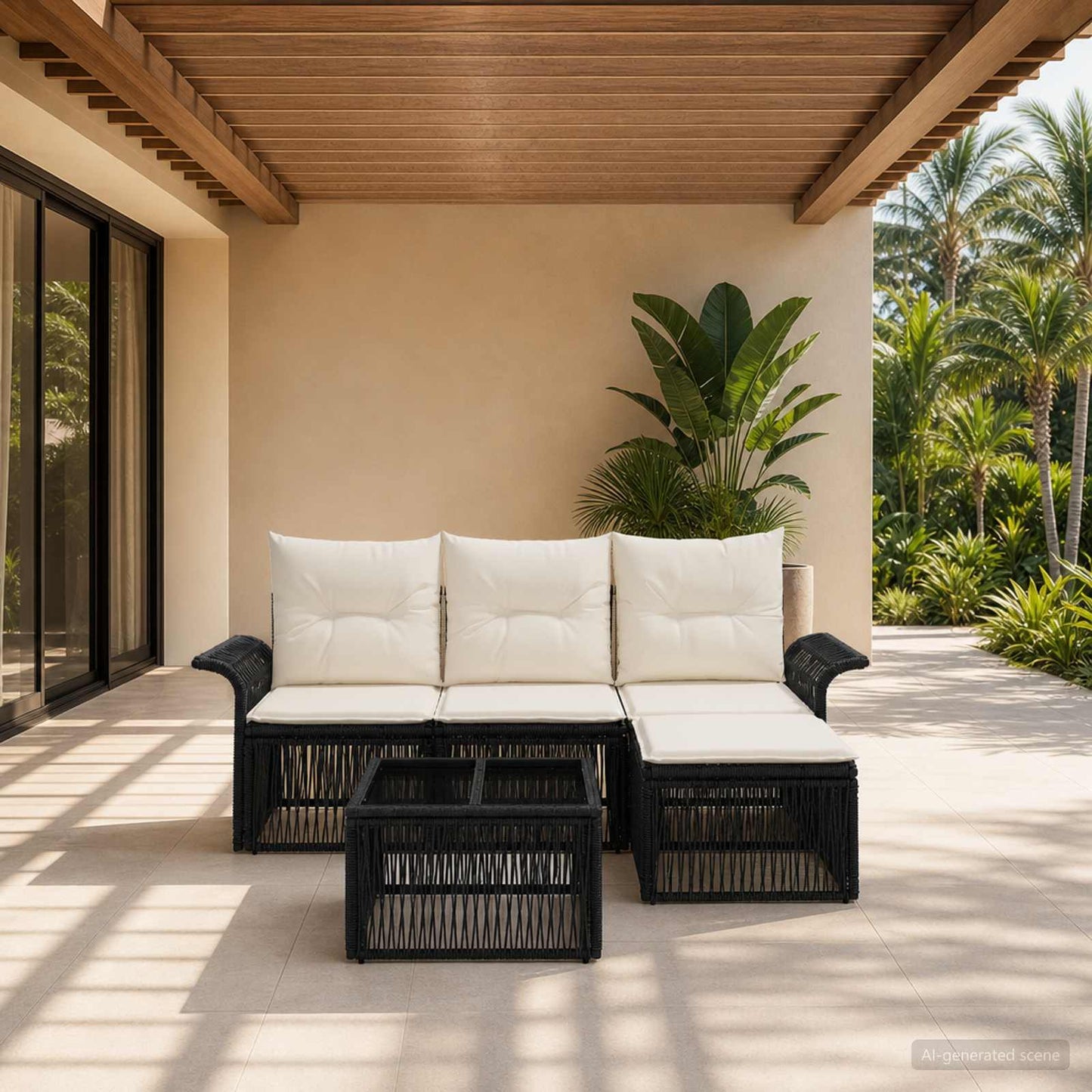 Tuinbankenset 5 pcs Zwart poly rattan is nu te koop bij PeponiXL, paradijselijk wonen!