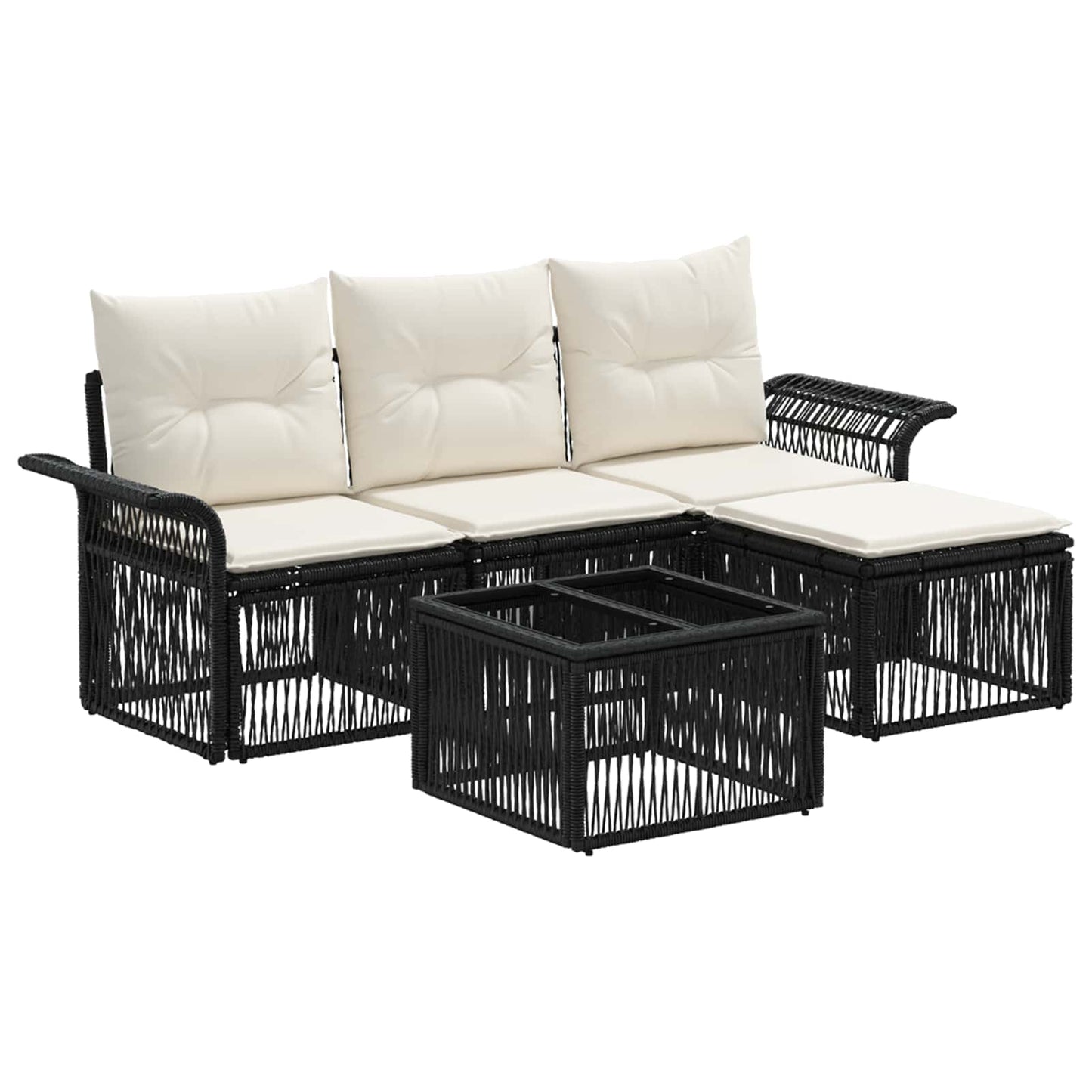 Tuinbankenset 5 pcs Zwart poly rattan is nu te koop bij PeponiXL, paradijselijk wonen!