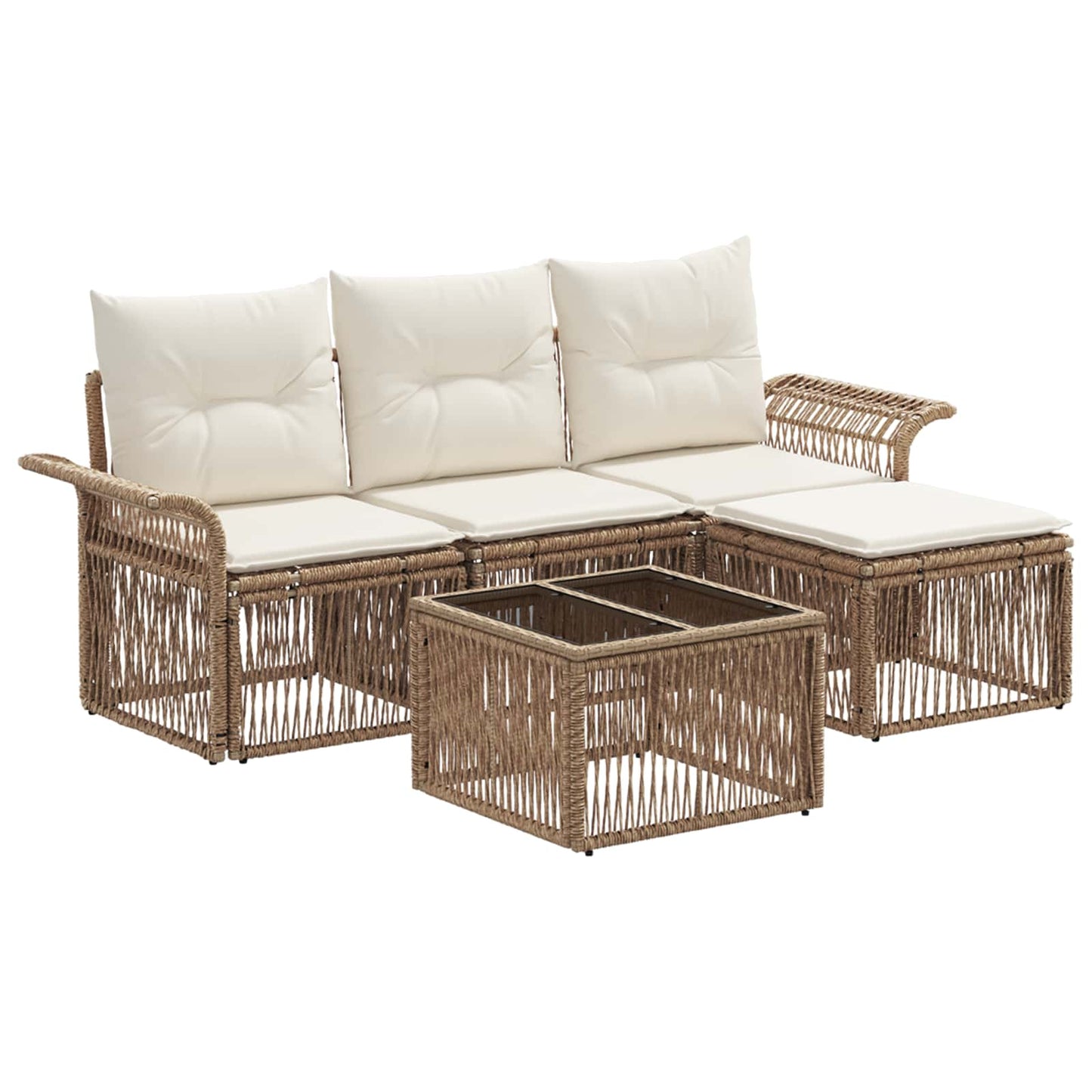 Tuinbankenset 5 pcs Beige poly rattan is nu te koop bij PeponiXL, paradijselijk wonen!