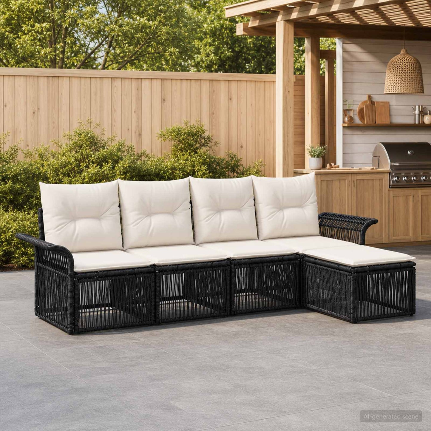 Tuinbankenset 5 pcs Zwart poly rattan is nu te koop bij PeponiXL, paradijselijk wonen!