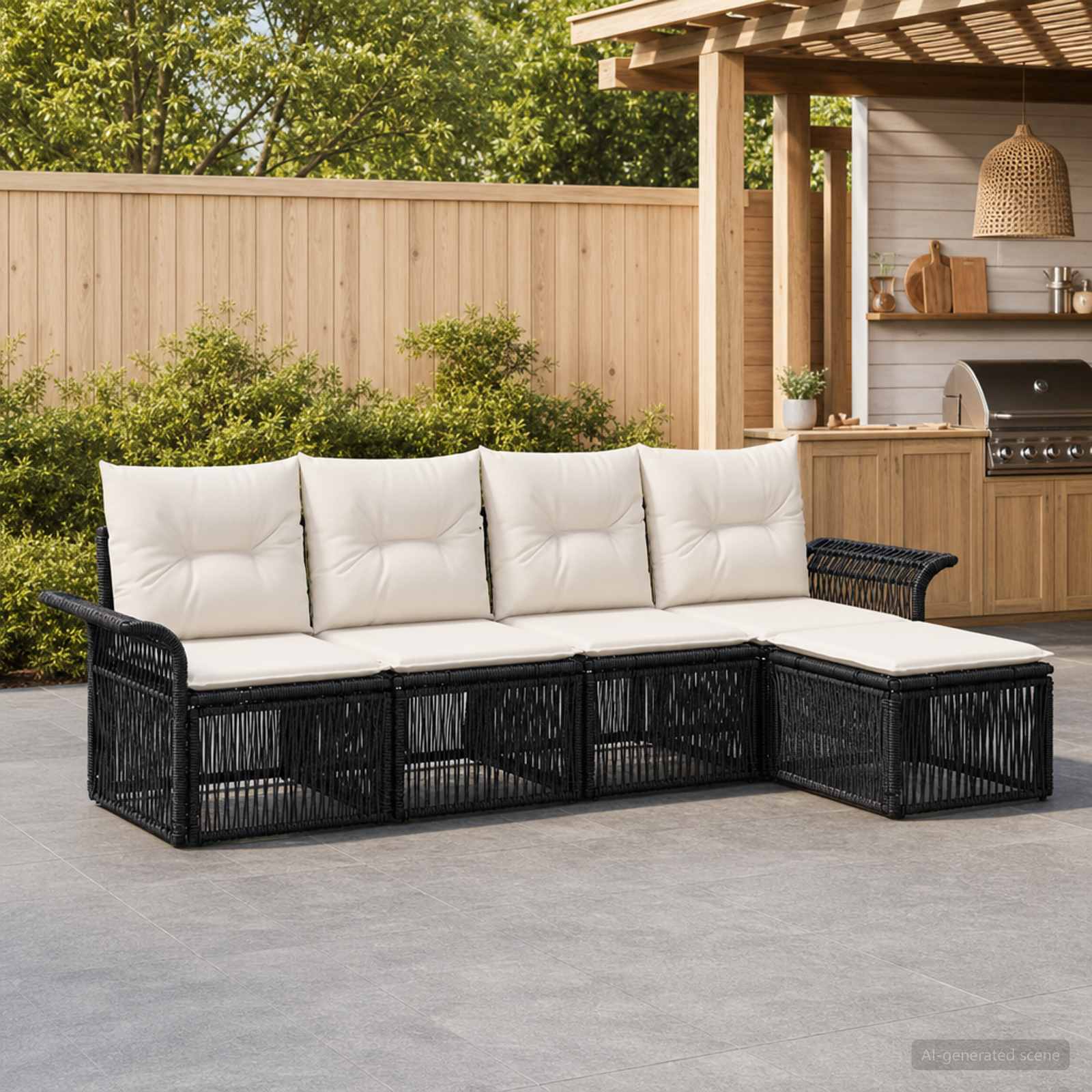Tuinbankenset 5 pcs Zwart poly rattan is nu te koop bij PeponiXL, paradijselijk wonen!
