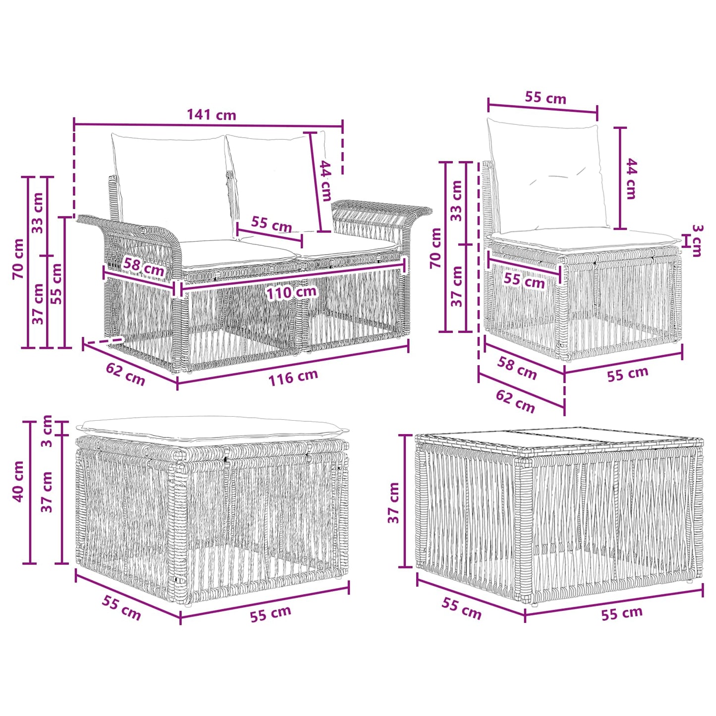 Tuinbankenset 6 pcs Zwart poly rattan is nu te koop bij PeponiXL, paradijselijk wonen!