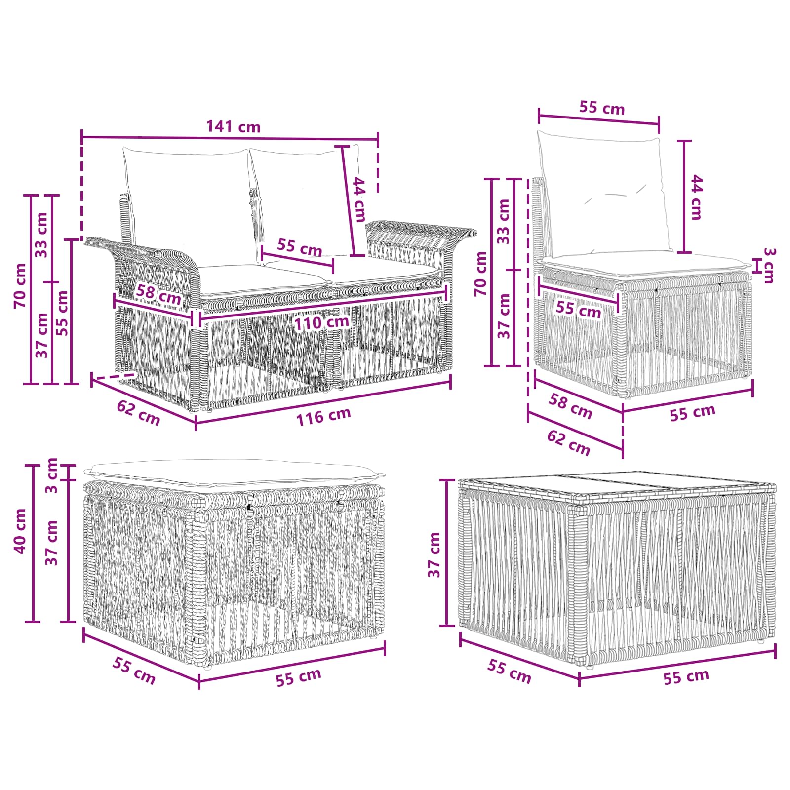 Tuinbankenset 6 pcs Beige poly rattan is nu te koop bij PeponiXL, paradijselijk wonen!