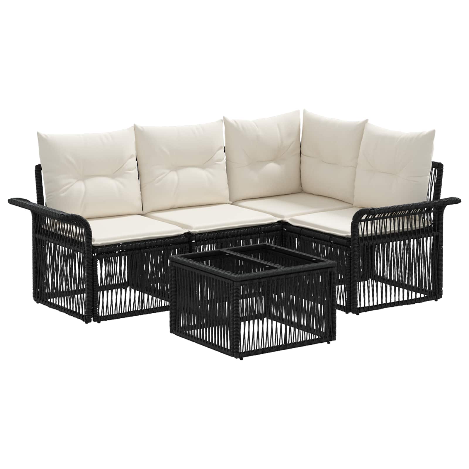 Tuinbankenset 5 pcs Zwart poly rattan is nu te koop bij PeponiXL, paradijselijk wonen!