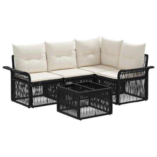 Tuinbankenset 5 pcs Zwart poly rattan is nu te koop bij PeponiXL, paradijselijk wonen!