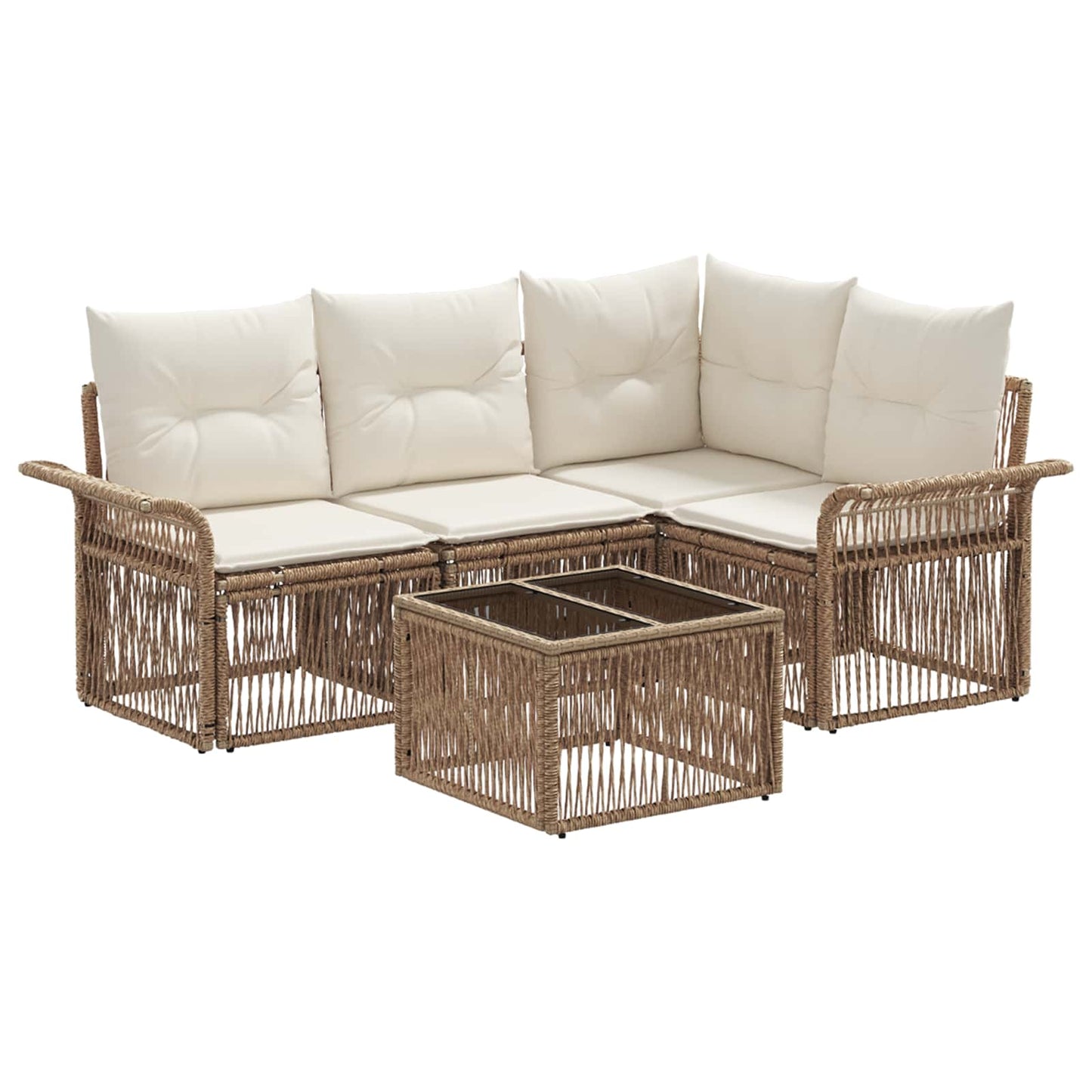 Tuinbankenset 5 pcs Beige poly rattan is nu te koop bij PeponiXL, paradijselijk wonen!