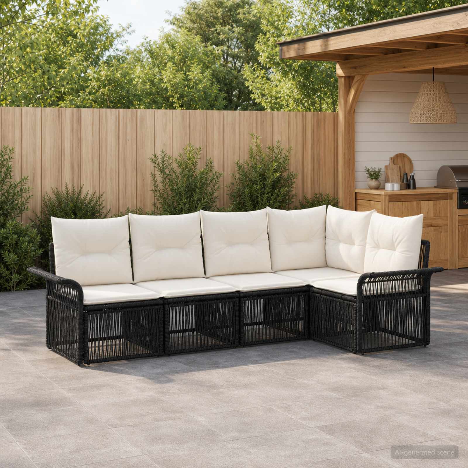 Tuinbankenset 5 pcs Zwart poly rattan is nu te koop bij PeponiXL, paradijselijk wonen!