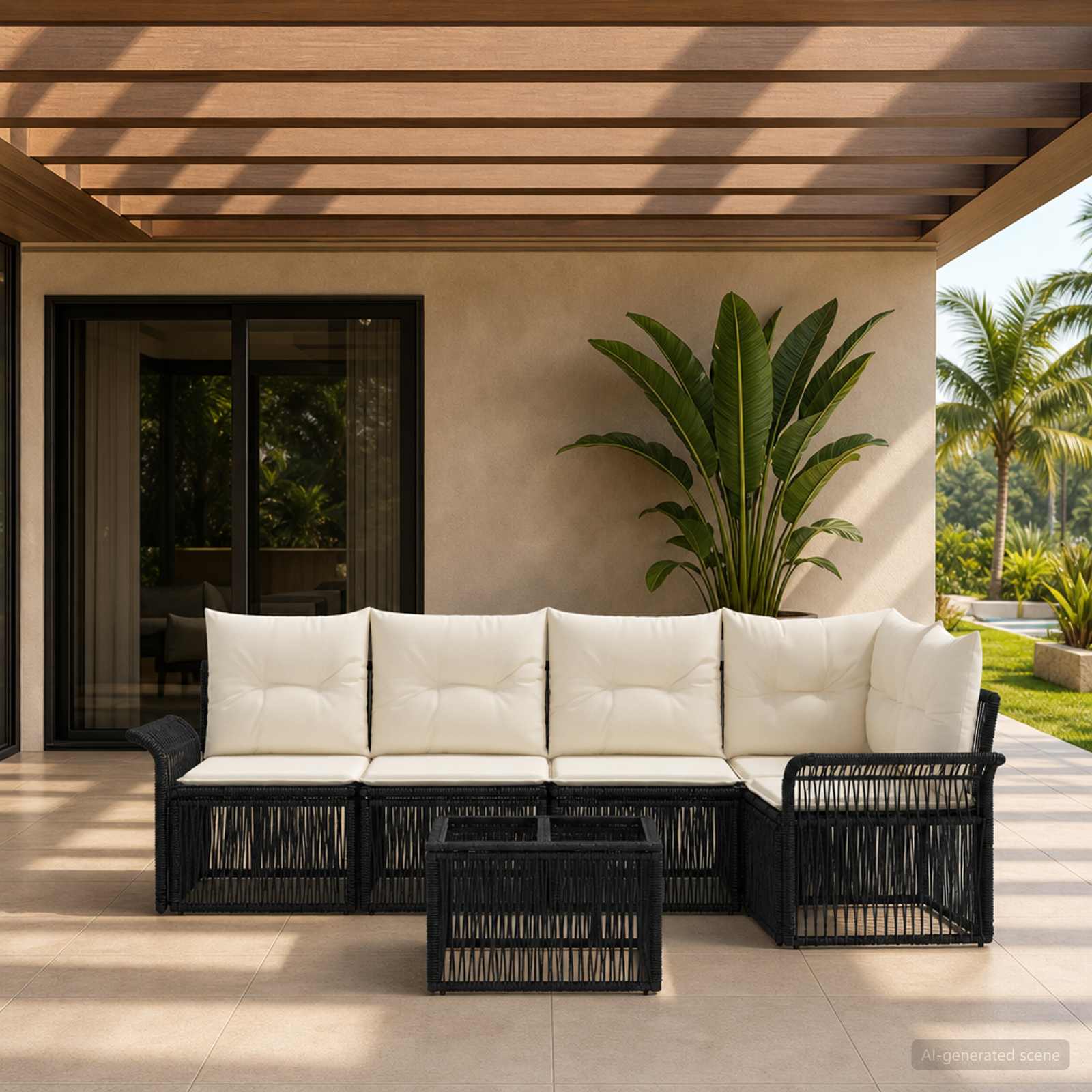 Tuinbankenset 6 pcs Zwart poly rattan is nu te koop bij PeponiXL, paradijselijk wonen!