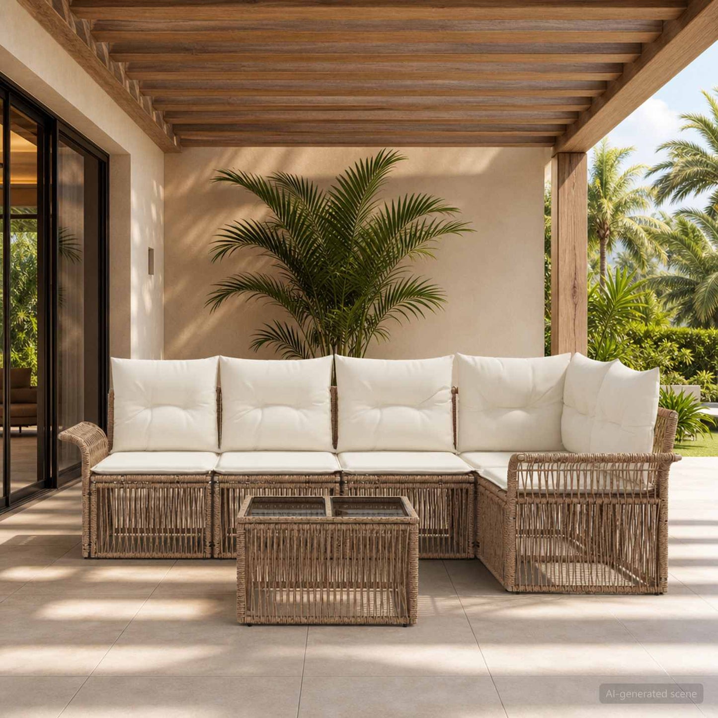 Tuinbankenset 6 pcs Beige poly rattan is nu te koop bij PeponiXL, paradijselijk wonen!