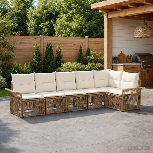 Tuinbankenset 6 pcs Beige poly rattan is nu te koop bij PeponiXL, paradijselijk wonen!