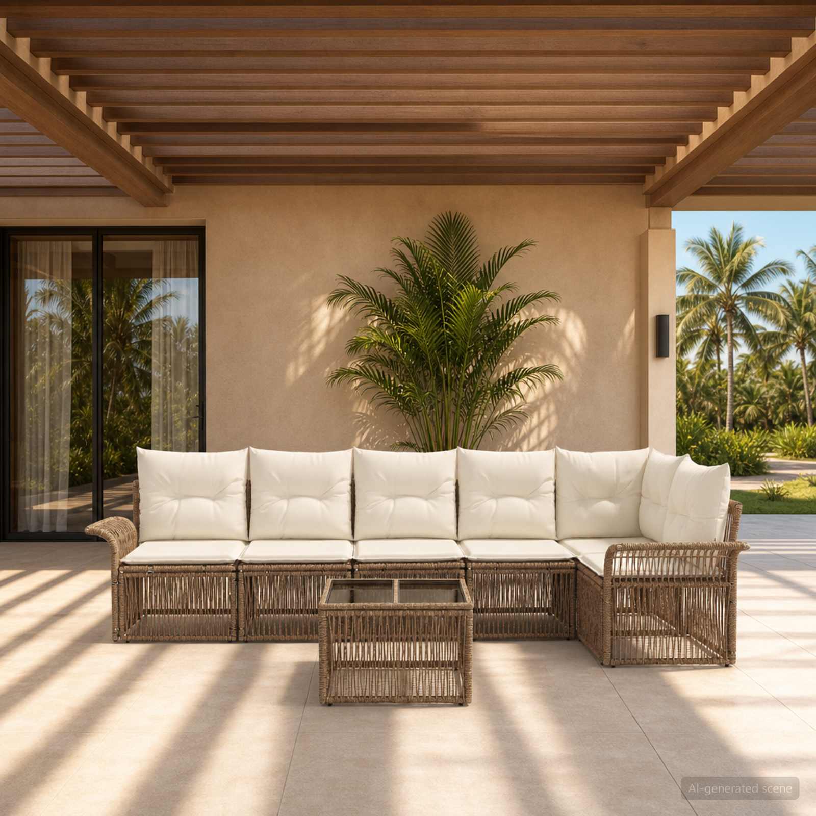 Tuinbankenset 7 pcs Beige poly rattan is nu te koop bij PeponiXL, paradijselijk wonen!