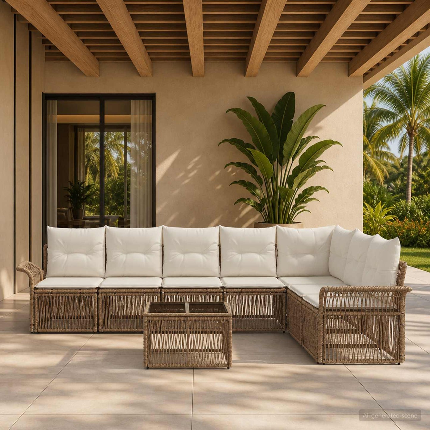 Tuinbankenset 8 pcs Beige poly rattan is nu te koop bij PeponiXL, paradijselijk wonen!