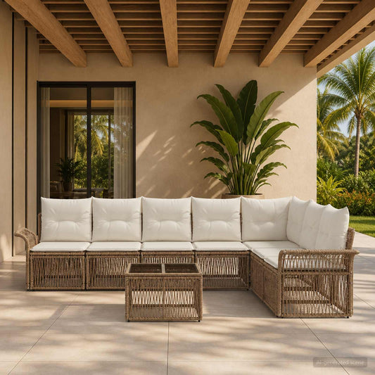 Tuinbankenset 8 pcs Beige poly rattan is nu te koop bij PeponiXL, paradijselijk wonen!