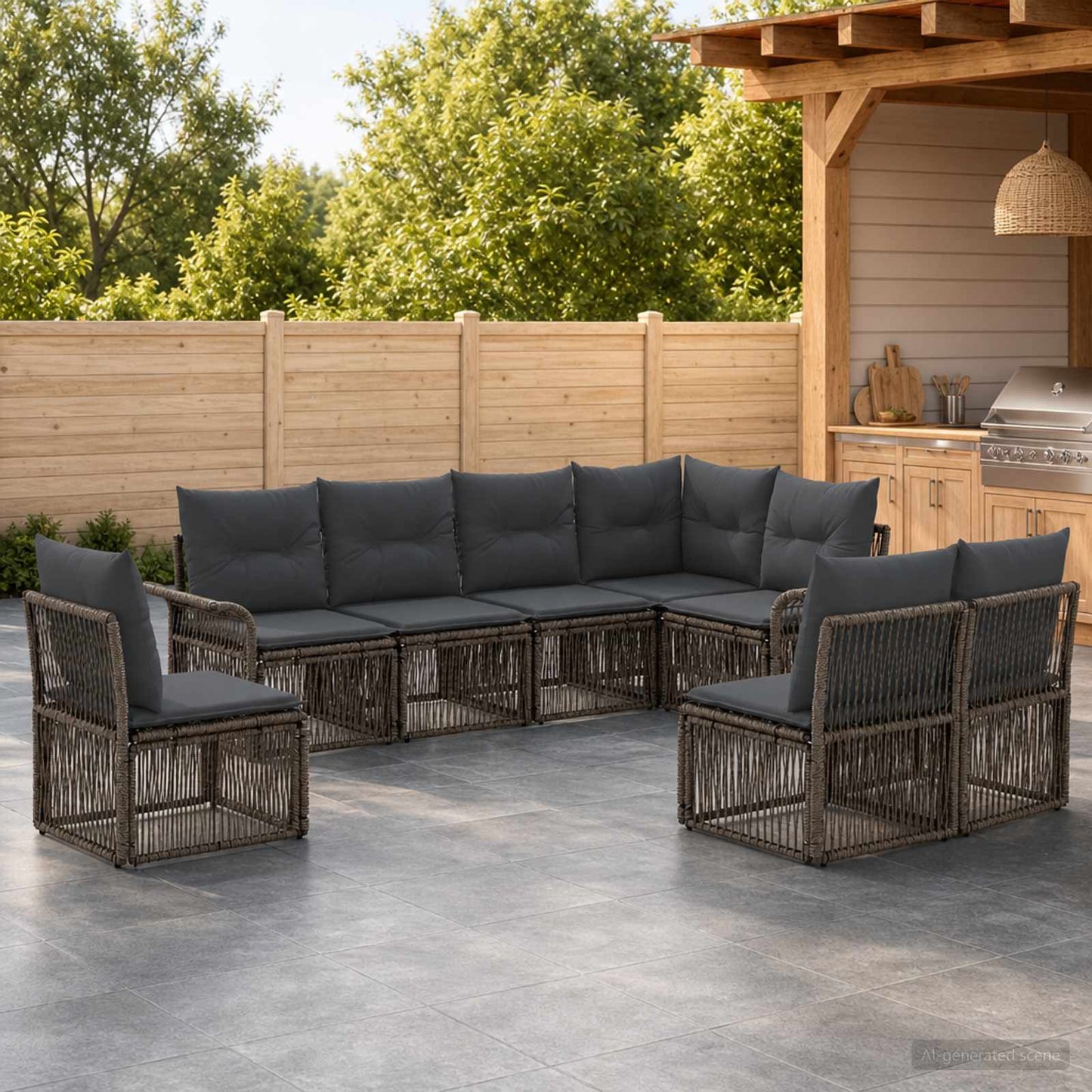 Tuinbankenset 8 pcs Grijs poly rattan is nu te koop bij PeponiXL, paradijselijk wonen!