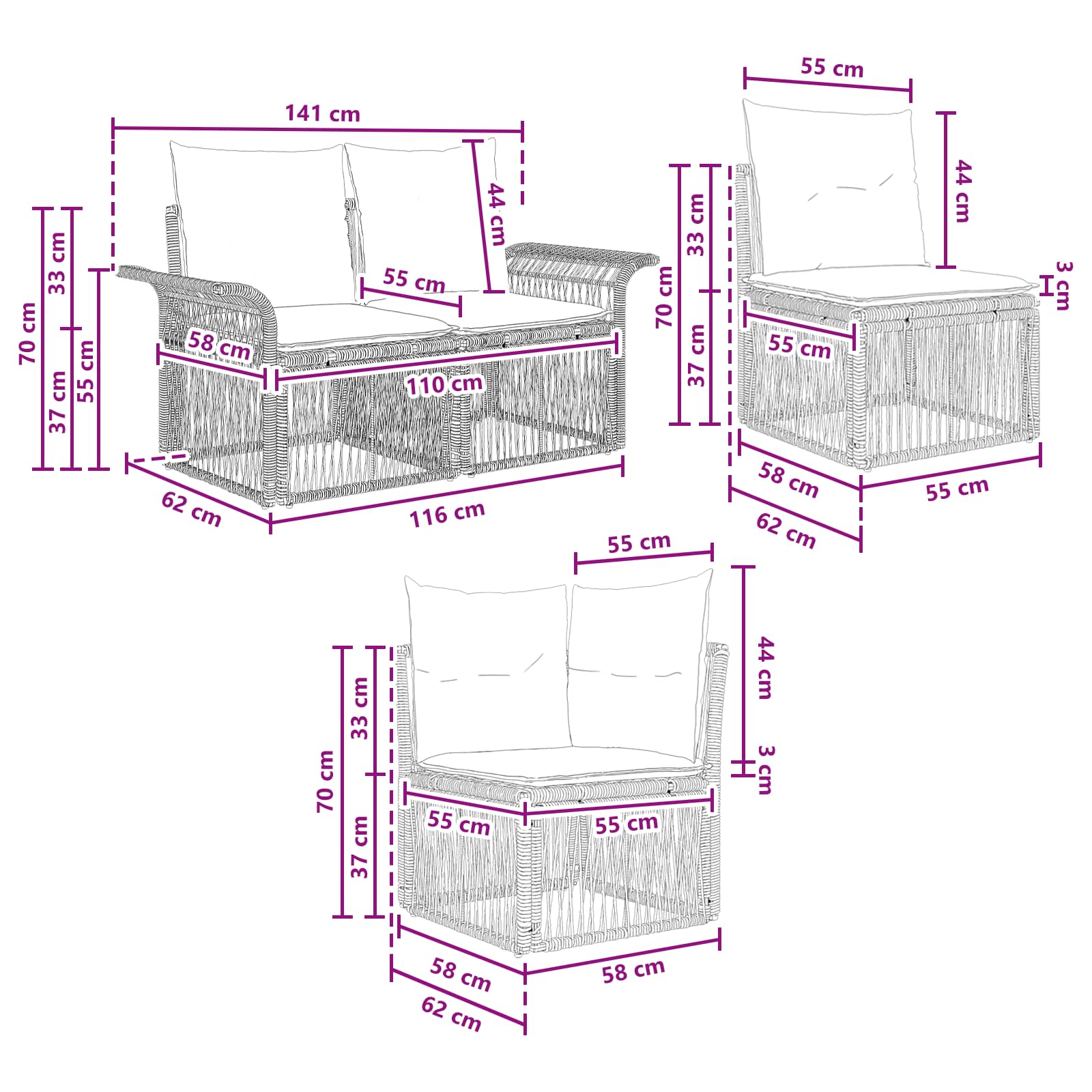 Tuinbankenset 8 pcs Beige poly rattan is nu te koop bij PeponiXL, paradijselijk wonen!