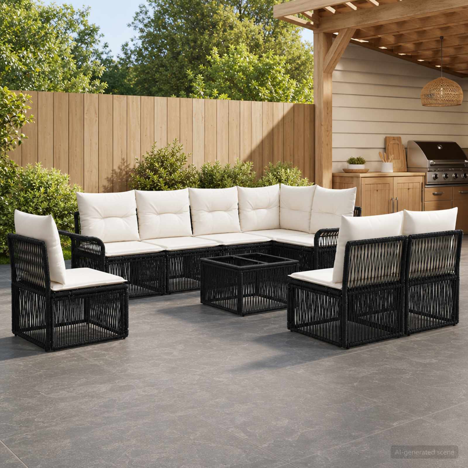 Tuinbankenset 9 pcs Zwart poly rattan is nu te koop bij PeponiXL, paradijselijk wonen!
