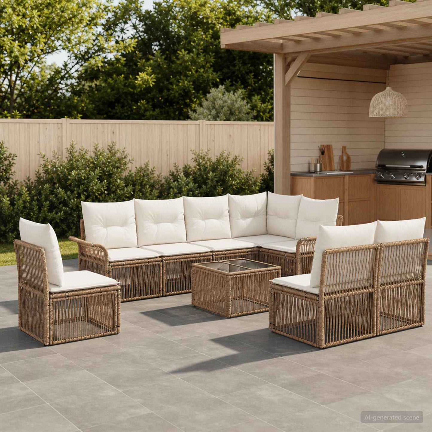Tuinbankenset 9 pcs Beige poly rattan is nu te koop bij PeponiXL, paradijselijk wonen!