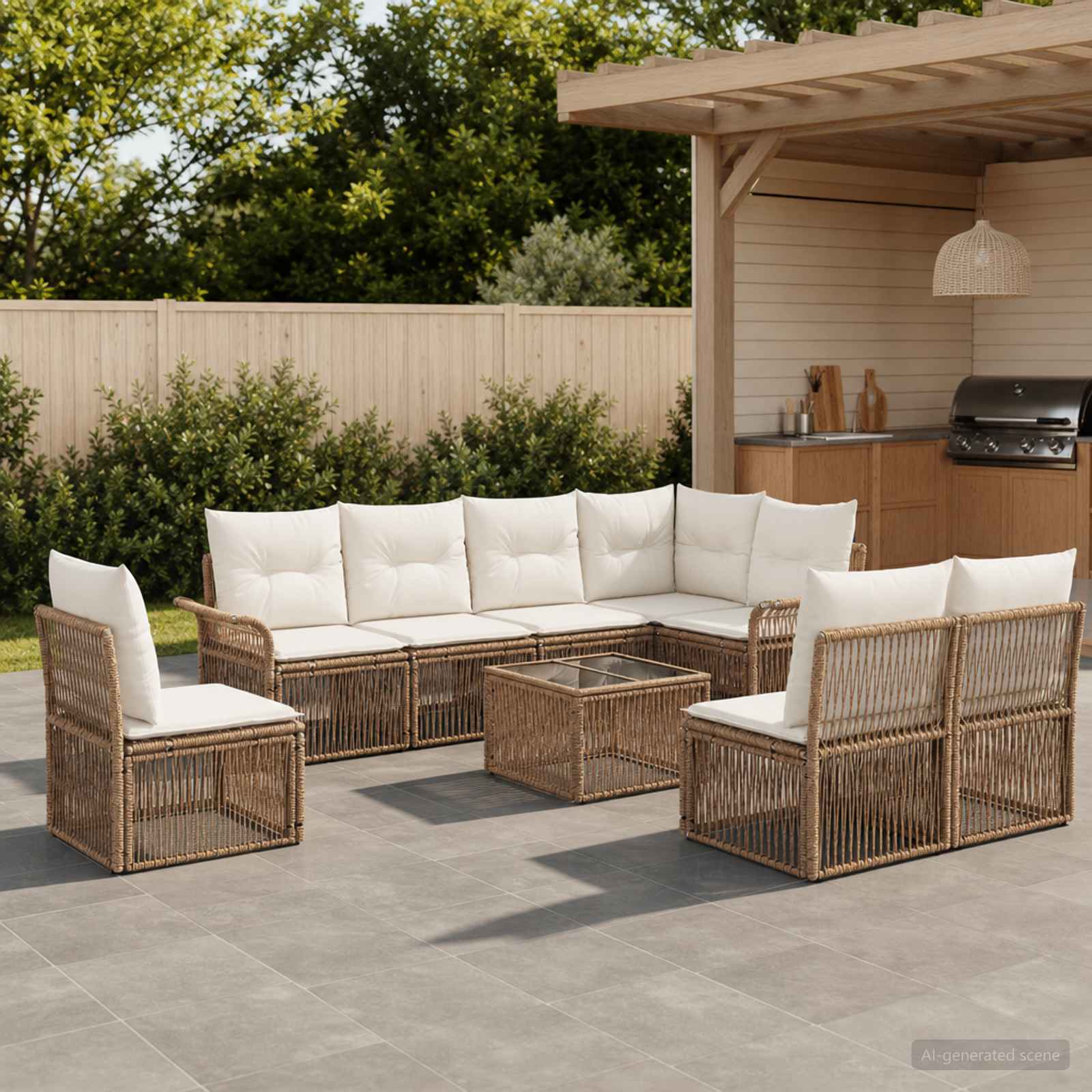 Tuinbankenset 9 pcs Beige poly rattan is nu te koop bij PeponiXL, paradijselijk wonen!