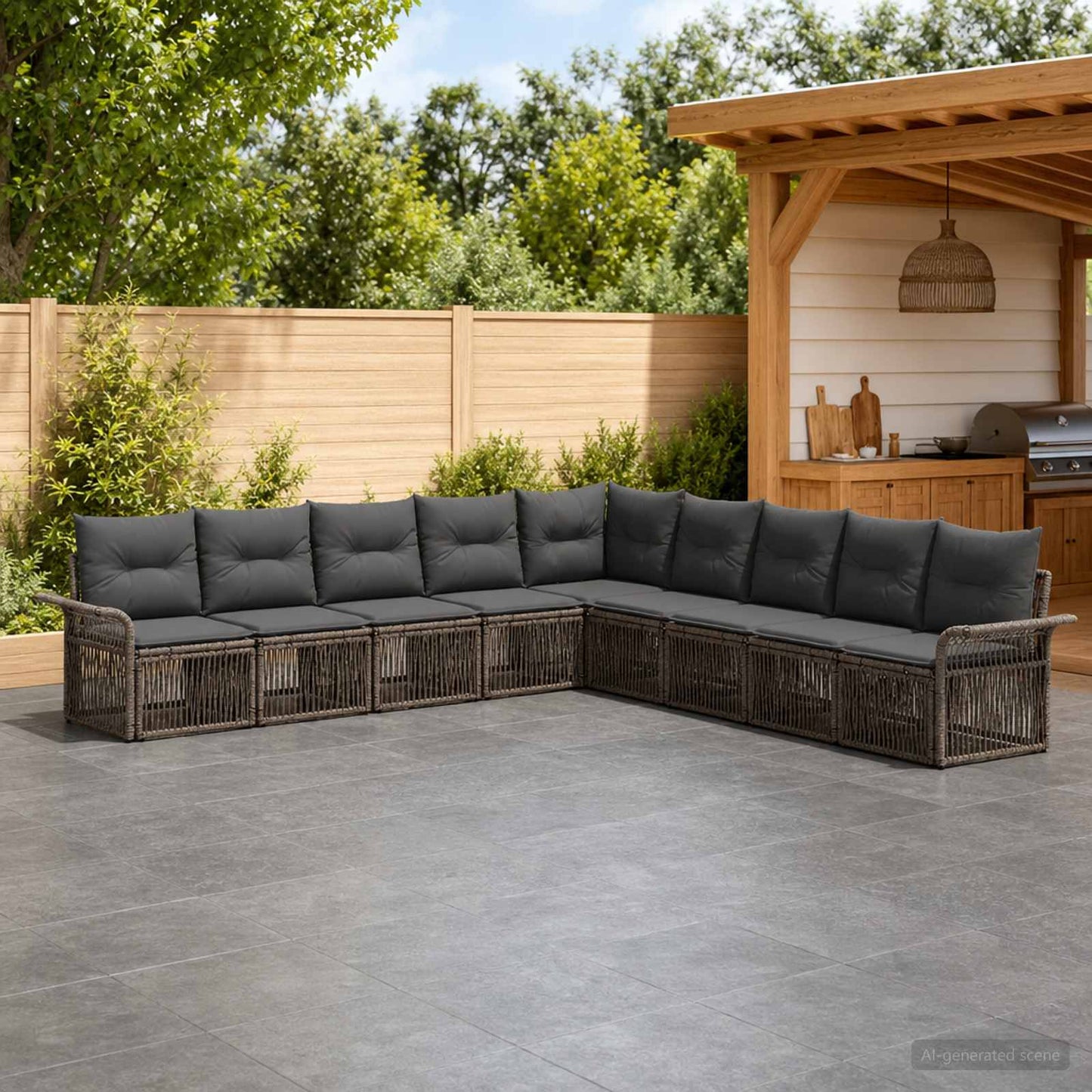Tuinbankenset 9 pcs Grijs poly rattan is nu te koop bij PeponiXL, paradijselijk wonen!