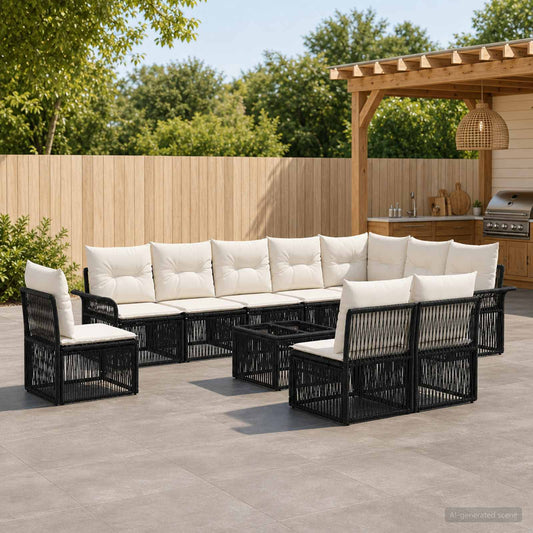 Tuinbankenset 11 pcs Zwart poly rattan is nu te koop bij PeponiXL, paradijselijk wonen!
