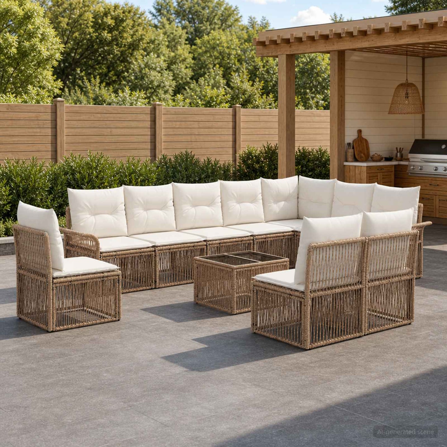 Tuinbankenset 11 pcs Beige poly rattan is nu te koop bij PeponiXL, paradijselijk wonen!