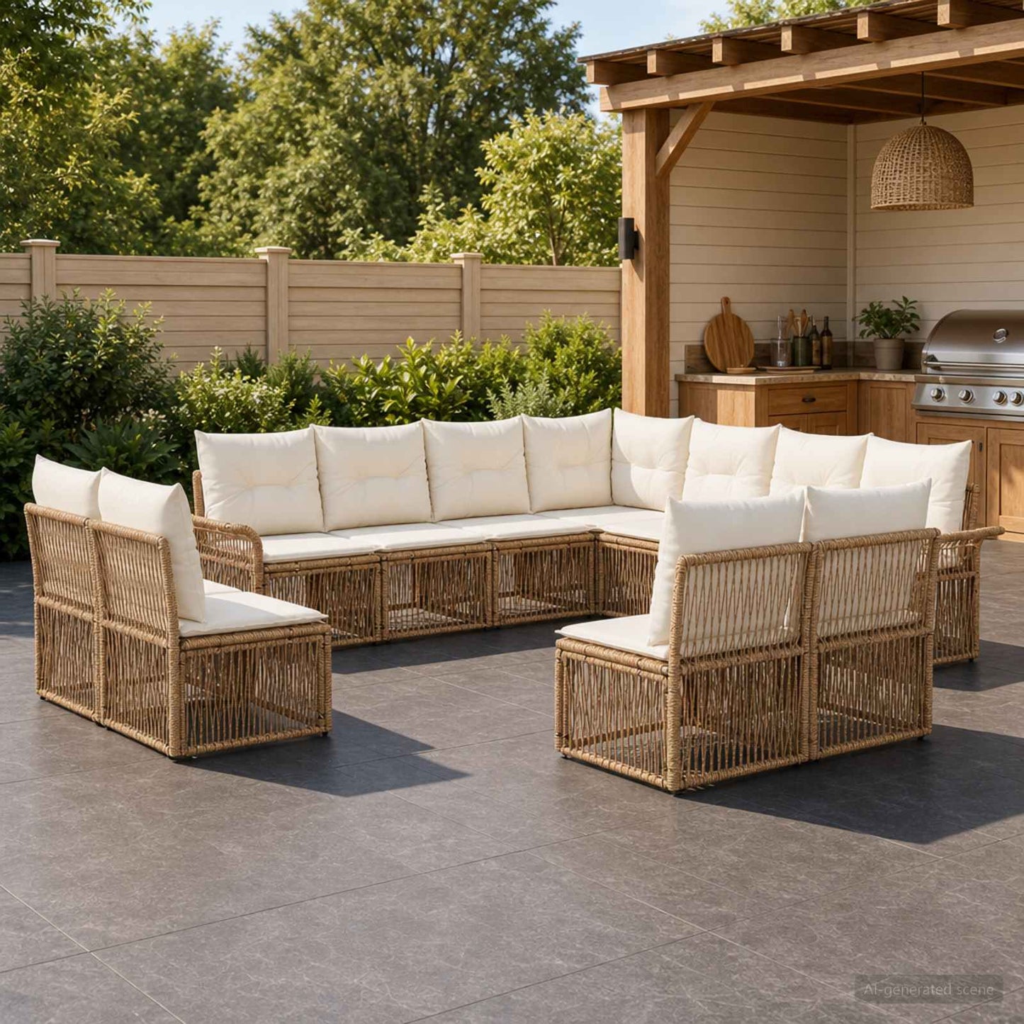 Tuinbankenset 11 pcs Beige poly rattan is nu te koop bij PeponiXL, paradijselijk wonen!