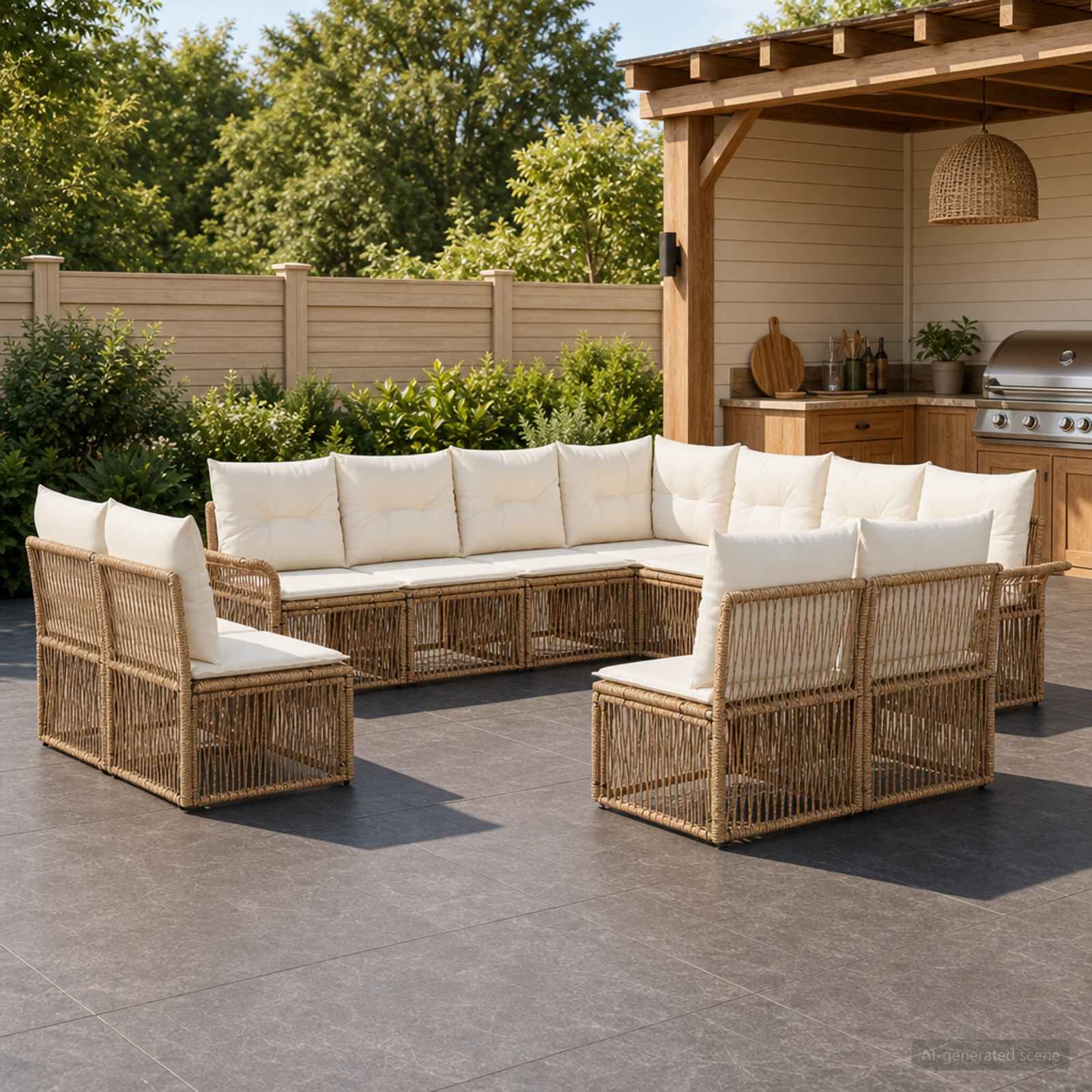 Tuinbankenset 11 pcs Beige poly rattan is nu te koop bij PeponiXL, paradijselijk wonen!