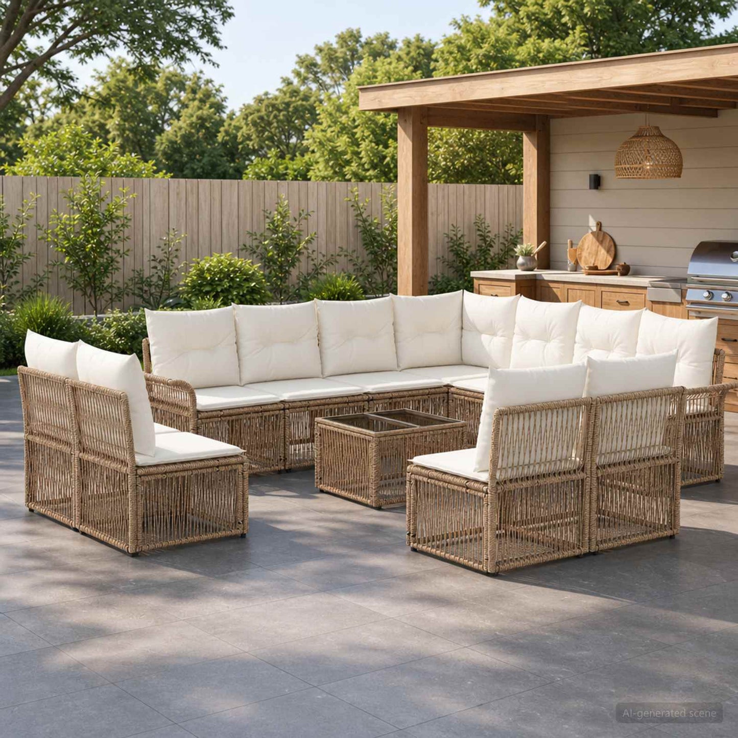 Tuinbankenset 12 pcs Beige poly rattan is nu te koop bij PeponiXL, paradijselijk wonen!
