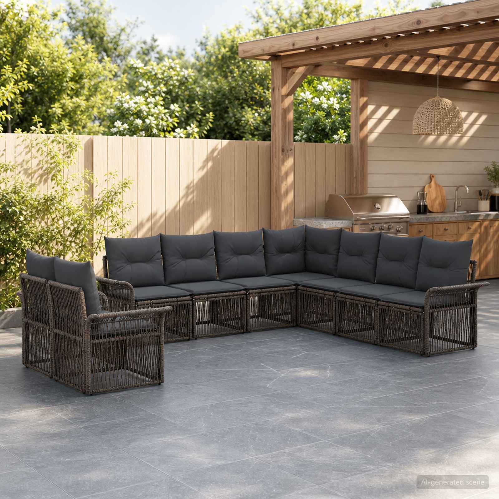 Tuinbankenset 9 pcs Grijs poly rattan is nu te koop bij PeponiXL, paradijselijk wonen!