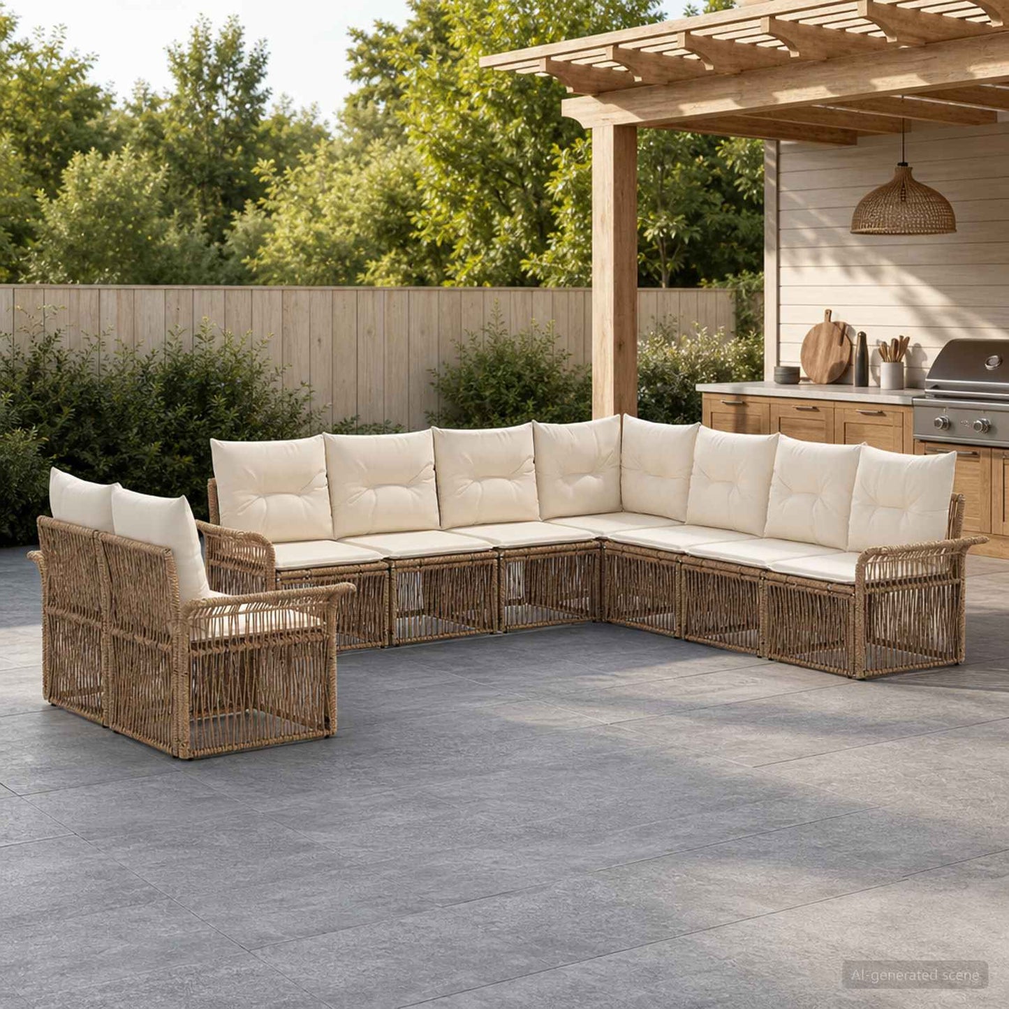 Tuinbankenset 9 pcs Beige poly rattan is nu te koop bij PeponiXL, paradijselijk wonen!