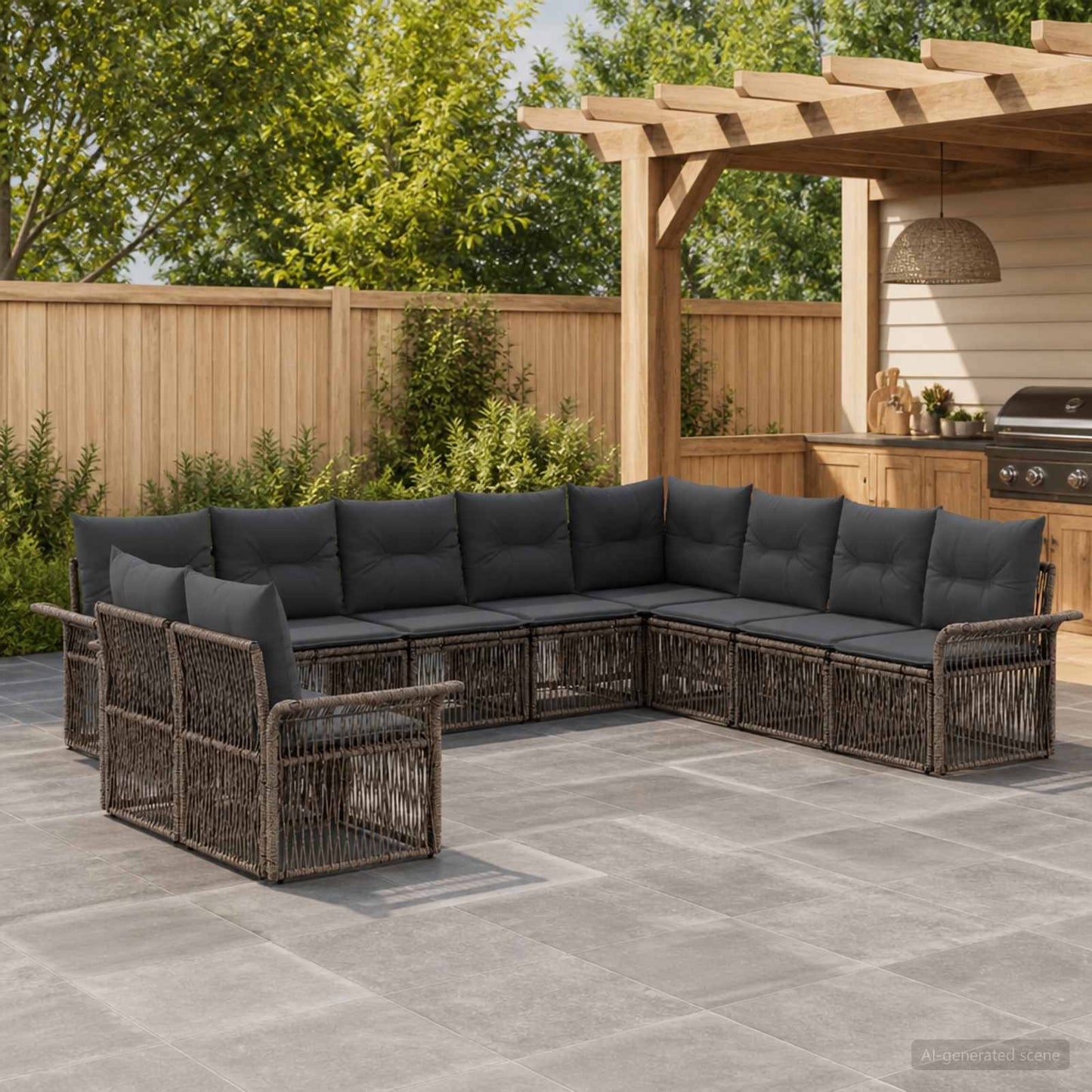 Tuinbankenset 10 pcs Grijs poly rattan is nu te koop bij PeponiXL, paradijselijk wonen!
