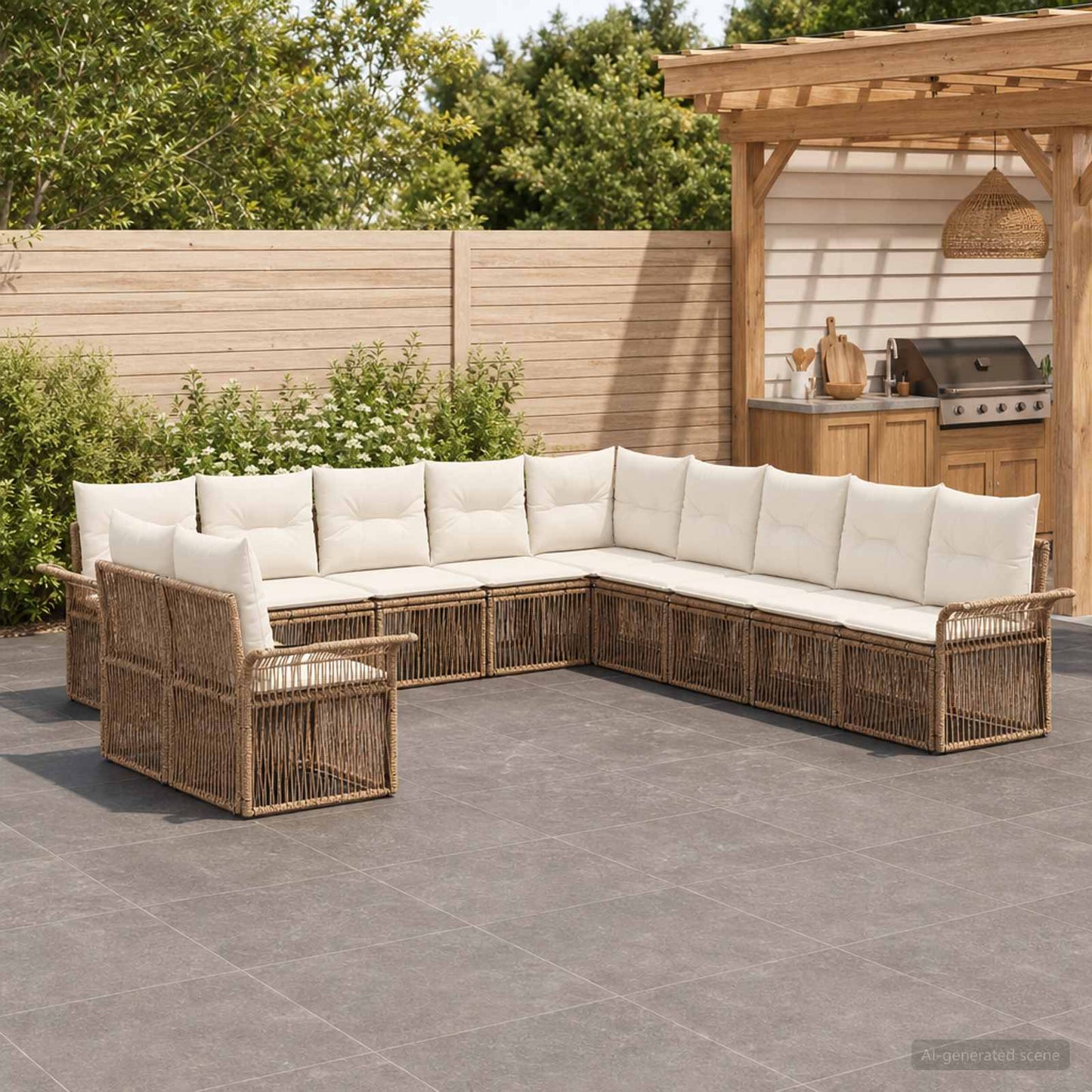 Tuinbankenset 11 pcs Beige poly rattan is nu te koop bij PeponiXL, paradijselijk wonen!
