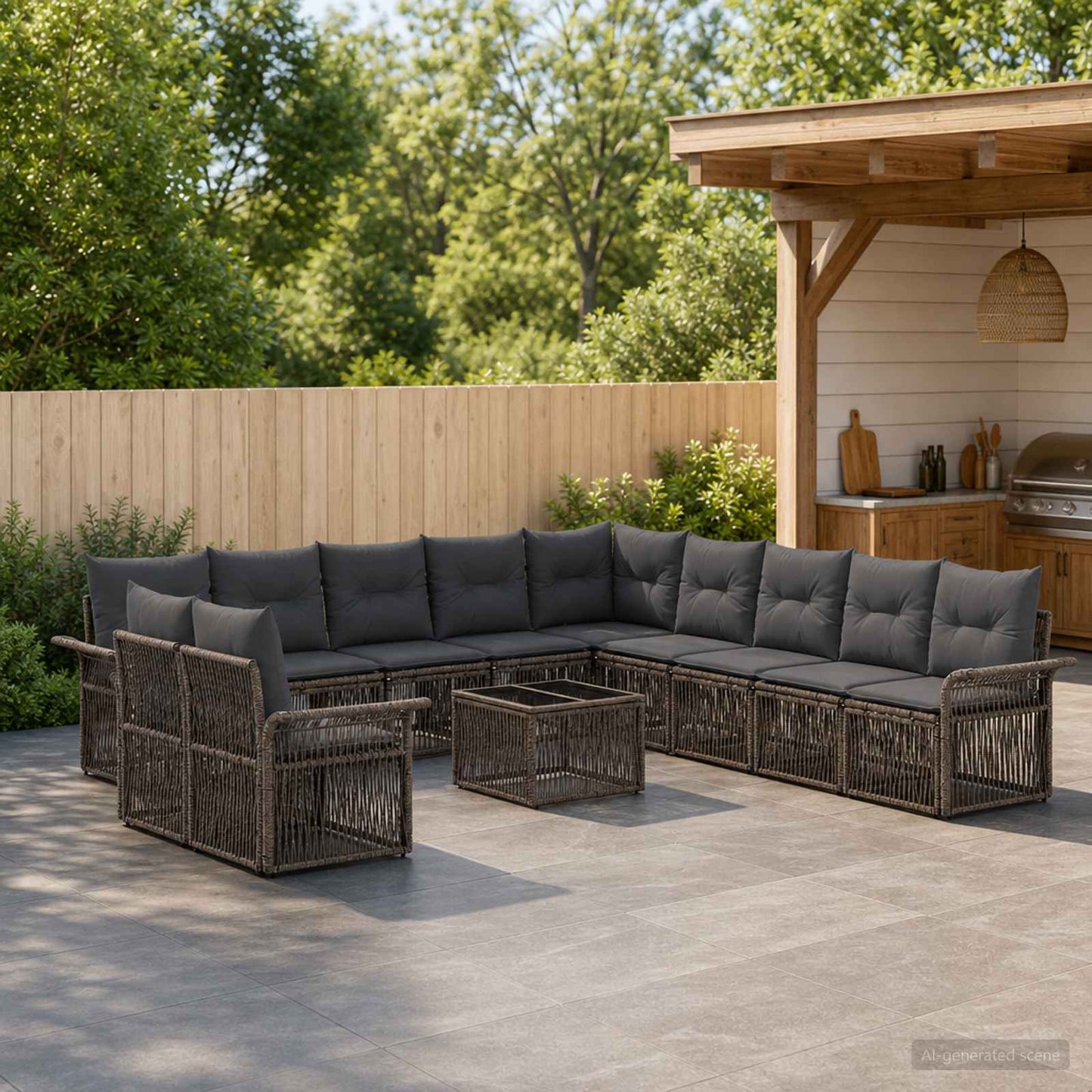 Tuinbankenset 12 pcs Grijs poly rattan is nu te koop bij PeponiXL, paradijselijk wonen!